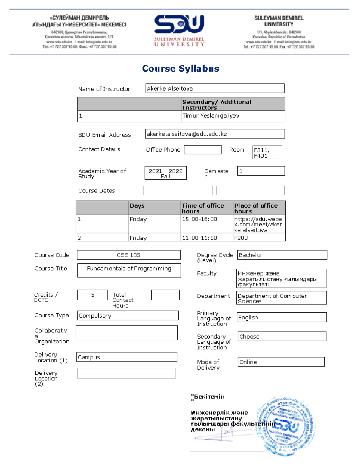Fundamentals of Programming CSS 105 Sbs - Information Systems - SDU ...