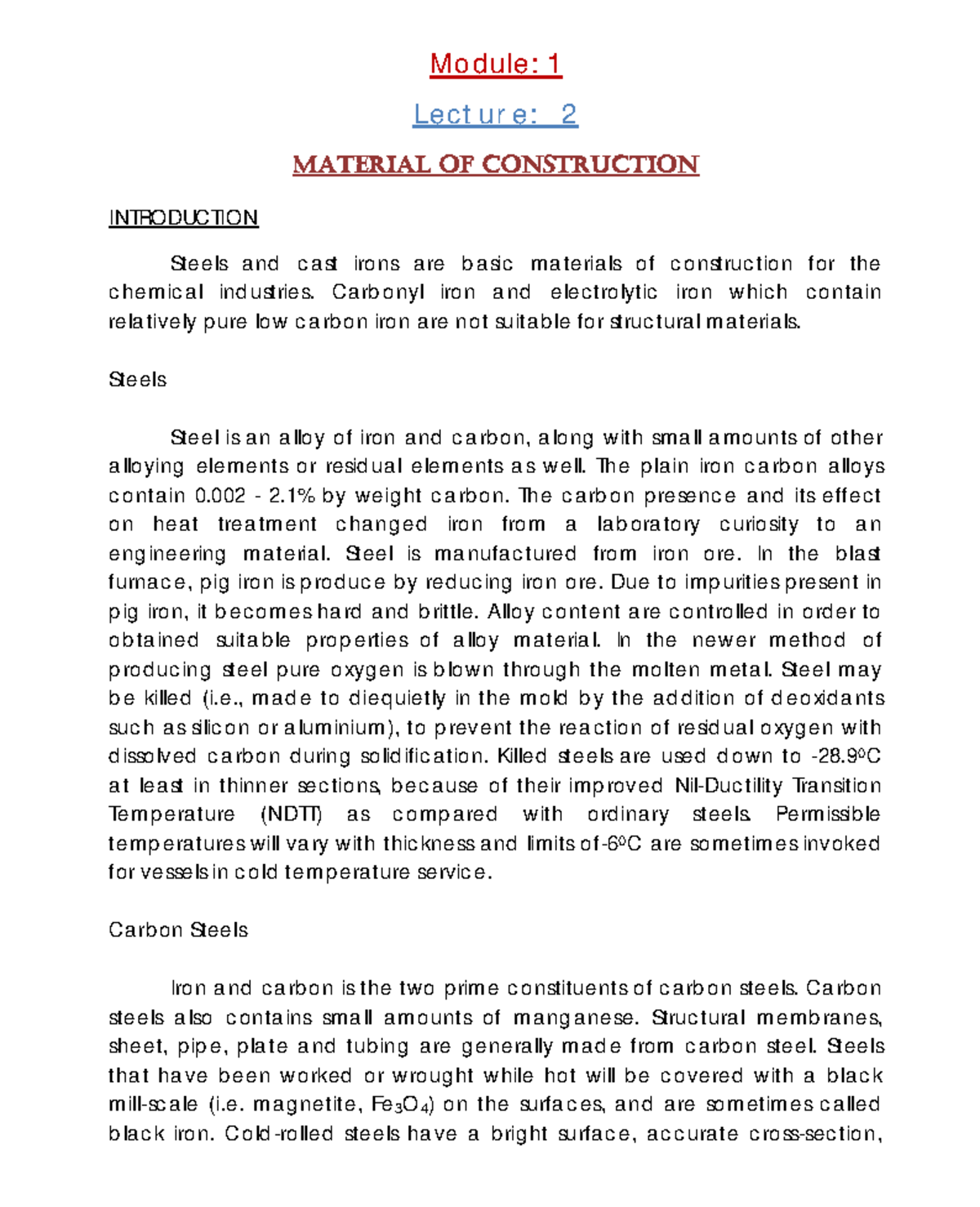 Lecture 2 Material of construction - Mo d ule : 1 Lec t ur e: 2 ...