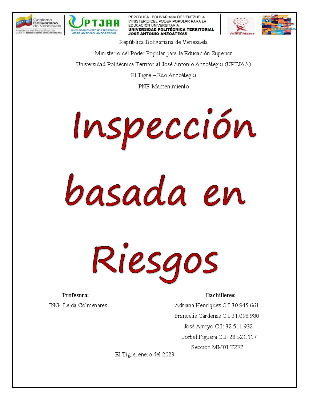 Inspecci N Basada En Riesgo Rep Blica Bolivariana De Venezuela Ministerio Del Poder Popular