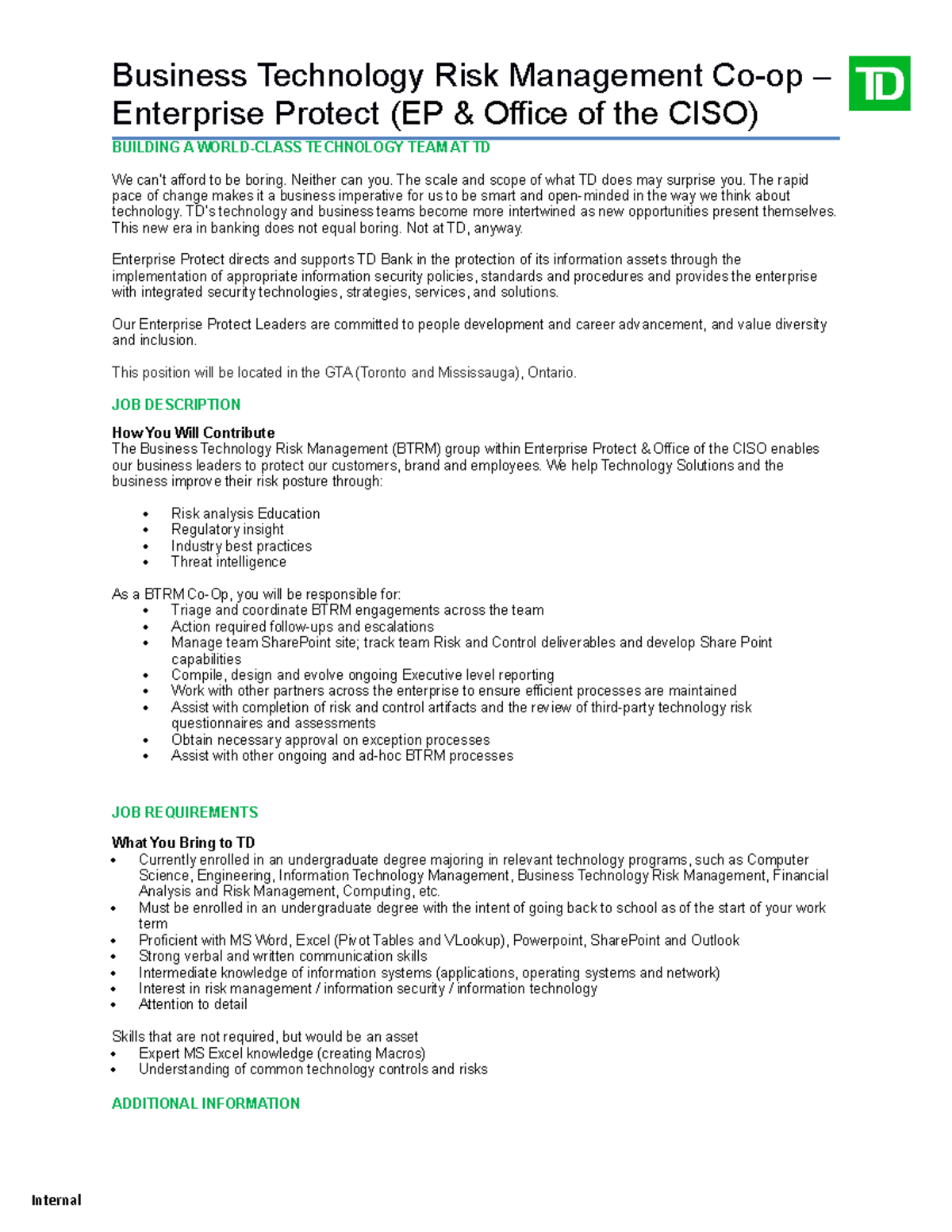 EP & Office of the CISO - Business Technology Risk Management Co-op ...
