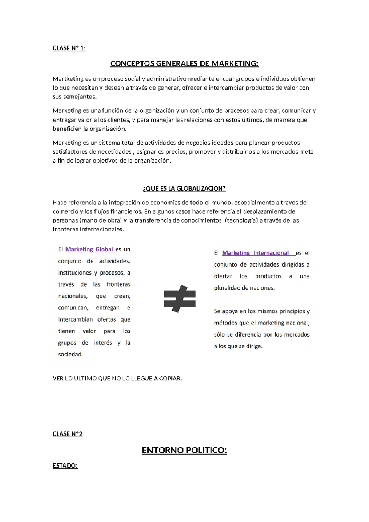 Resumen Marketing Global - CLASE Nº 1: CONCEPTOS GENERALES DE MARKETING ...
