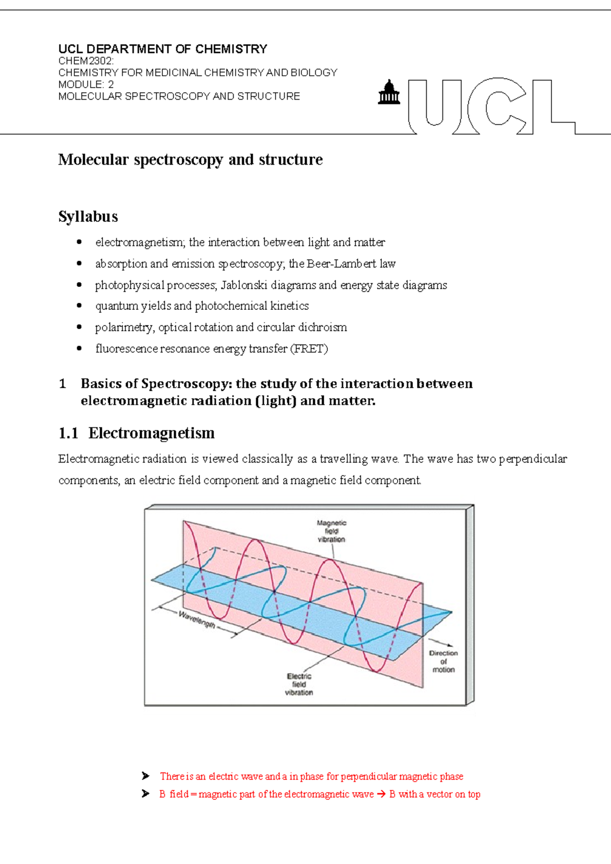 Molecular spectroscopy and structure UCL DEPARTMENT OF CHEMISTRY