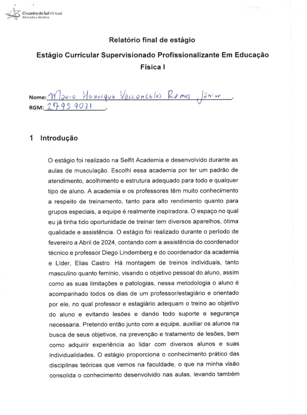 Relatorio final de estagio - Educação Física - Studocu