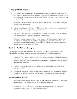 Risk Management Notes 1 - Identifying and Assessing Risks Risk ...