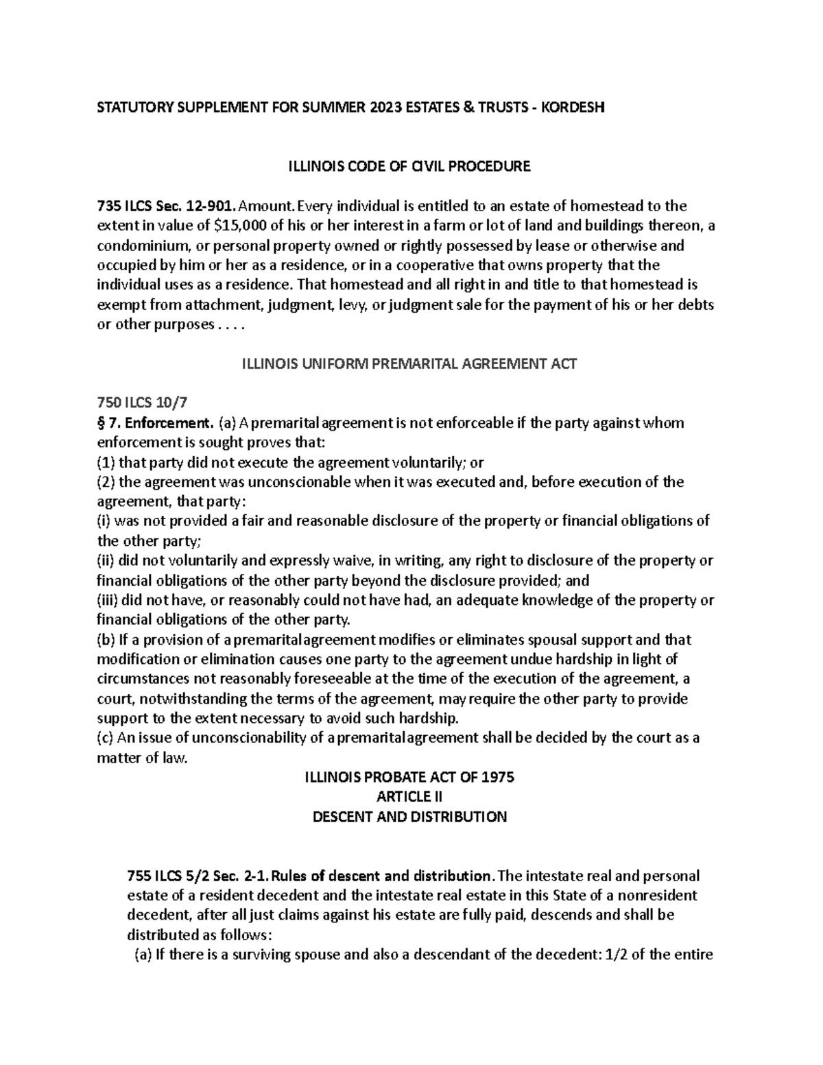 Statutory Supplement FOR Summer 2023 Estates (1) STATUTORY SUPPLEMENT