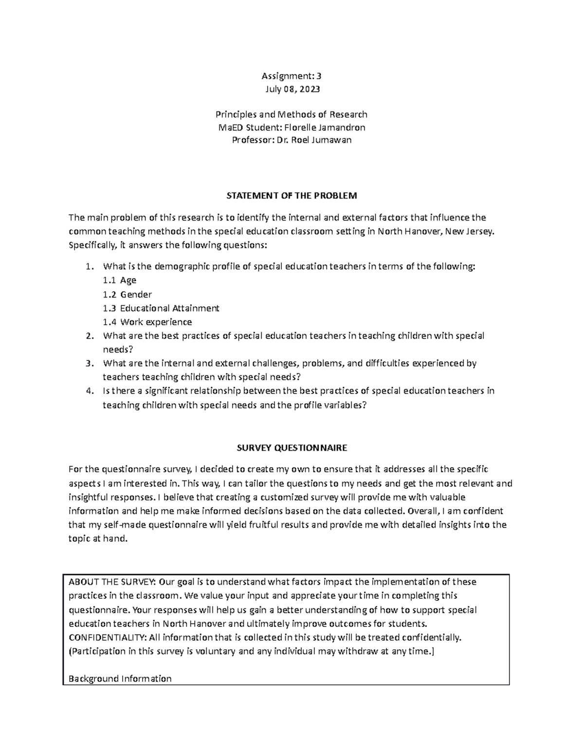 Assignment 3 Final - Sample Research - Assignment: 3 July 08, 2023 ...