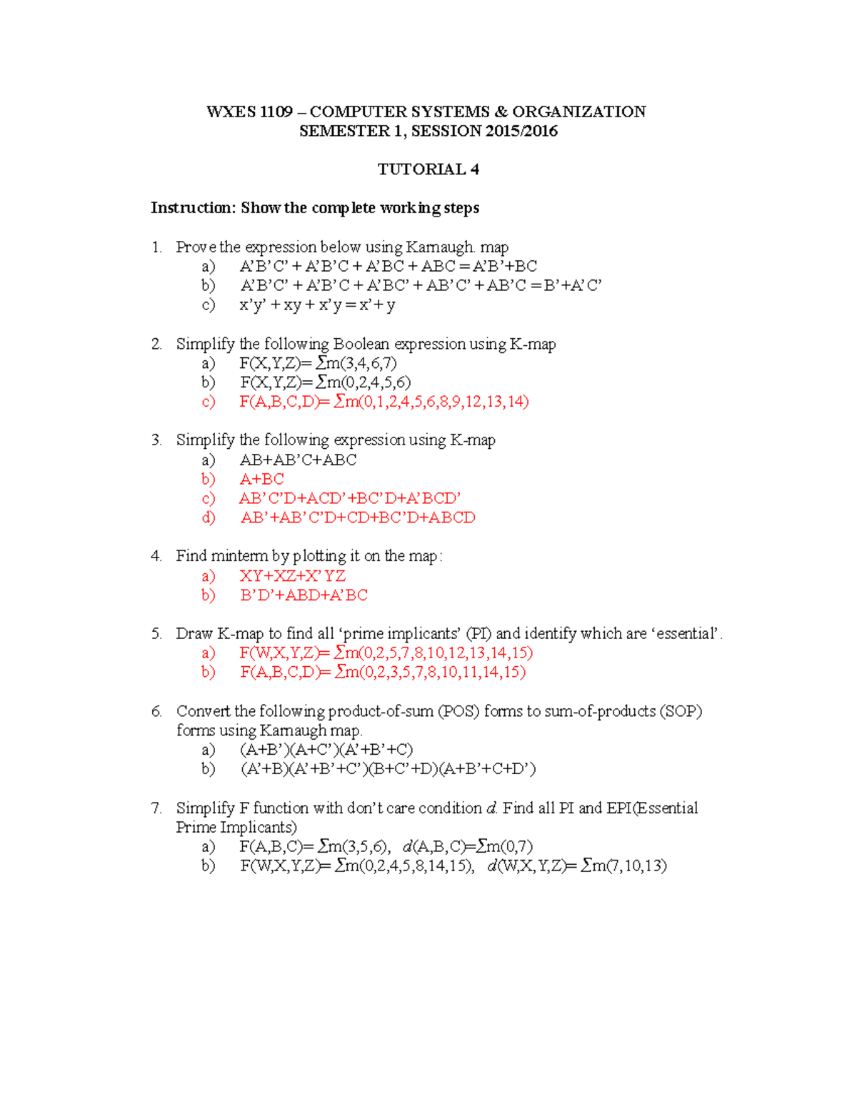 Tutorial 4 Boolean Algebra Wix1003 Universiti Malaya Studocu