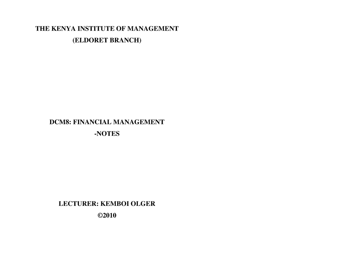 Business finance - Correctly - THE KENYA INSTITUTE OF MANAGEMENT ...