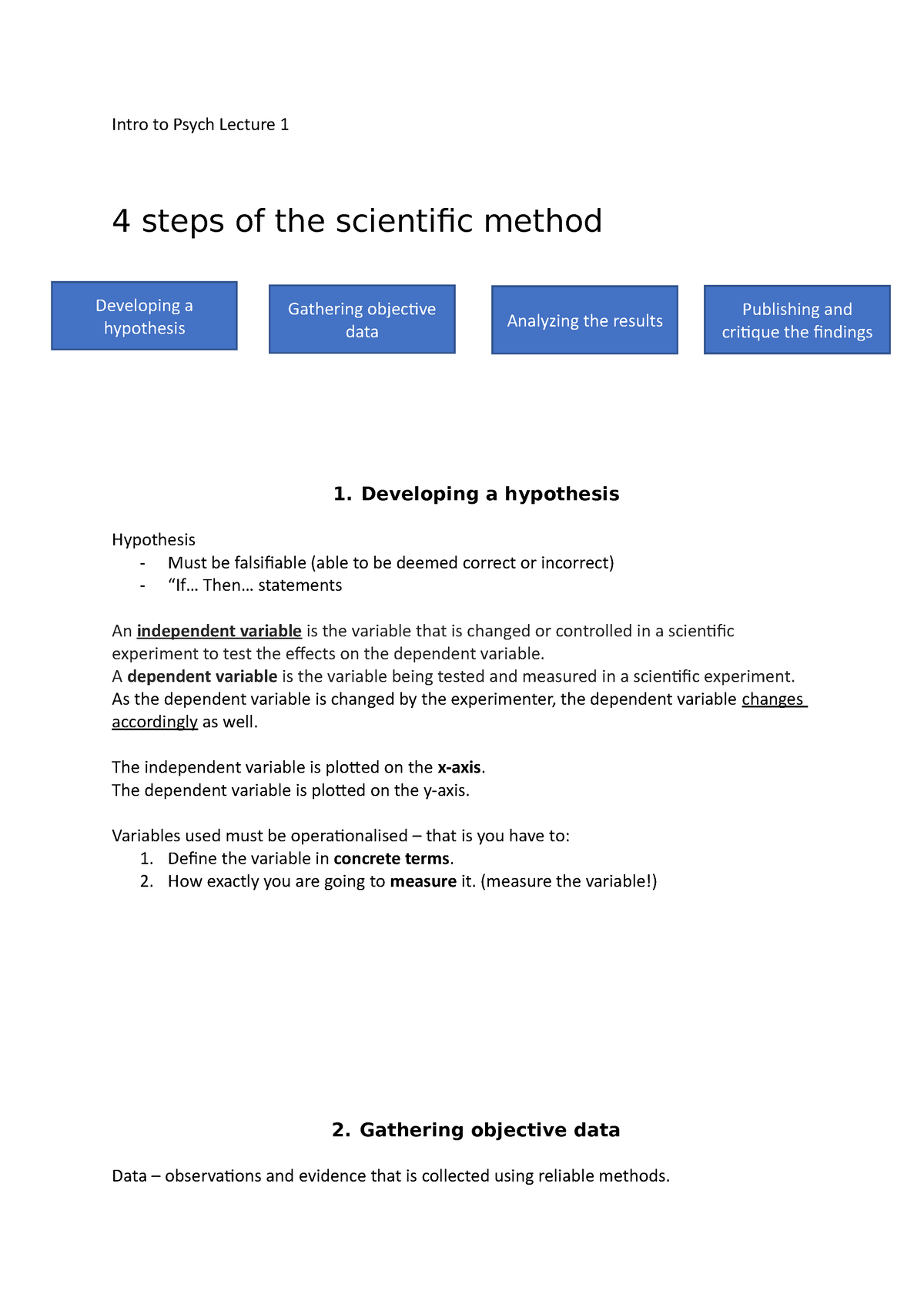 Intro To Psych Lecture 1 (Notes) - Intro To Psych Lecture 1 4 Steps Of ...