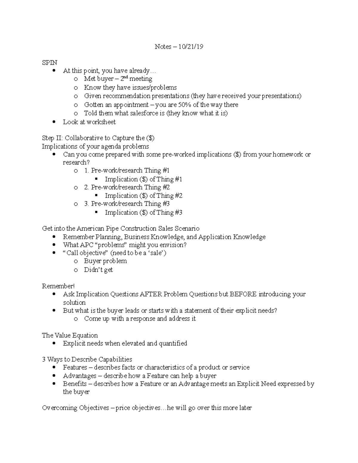 Combined Notes for Test 3 - Notes – 10/21/ SPIN At this point, you have ...