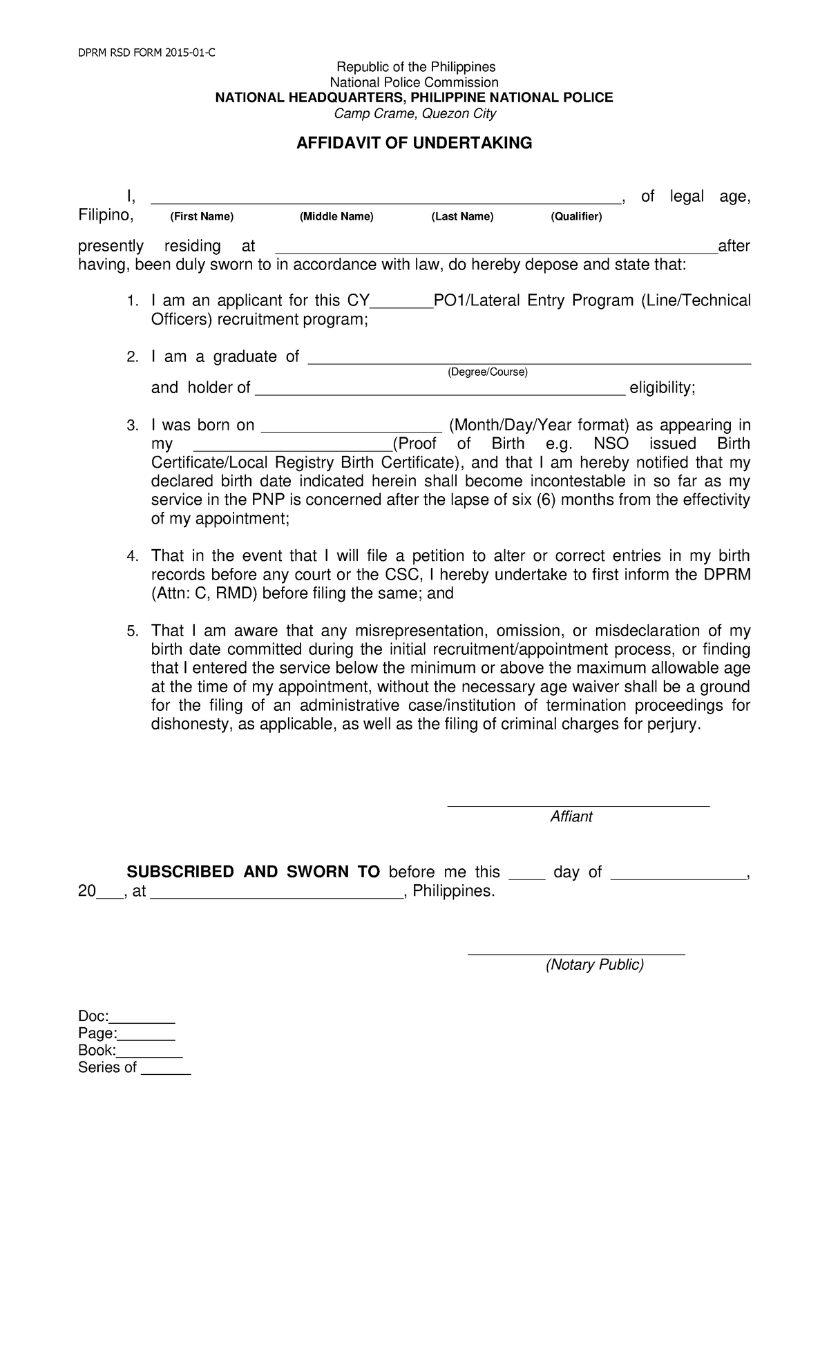 Undertaking - ertyu - DPRM RSD FORM 2015-01-C Republic of the ...