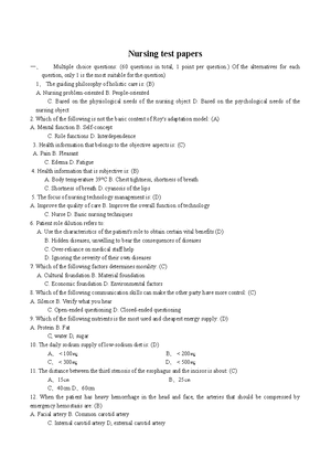 Basic Nursing Comprehensive Test - Participation B. Retelling C ...