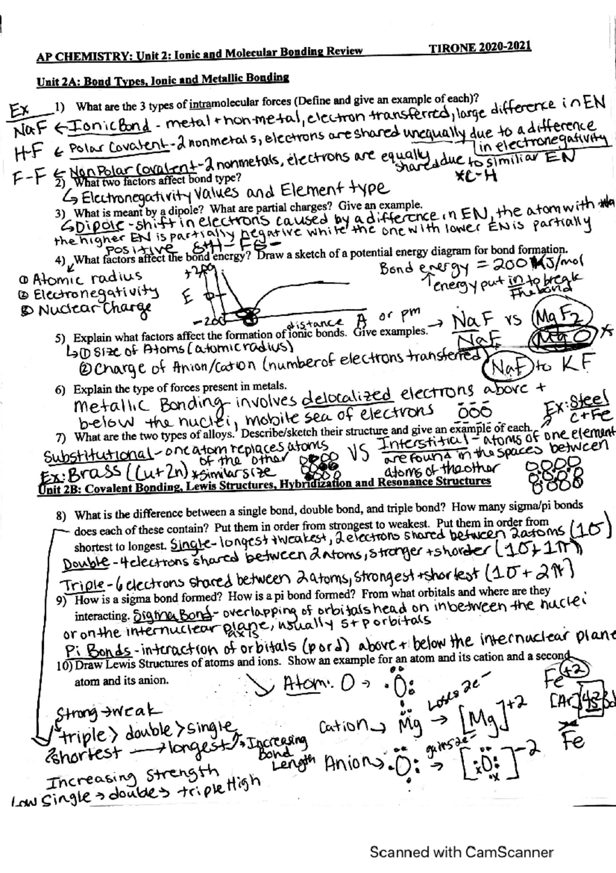 AP Chem Unit 2 Review Key - Studocu