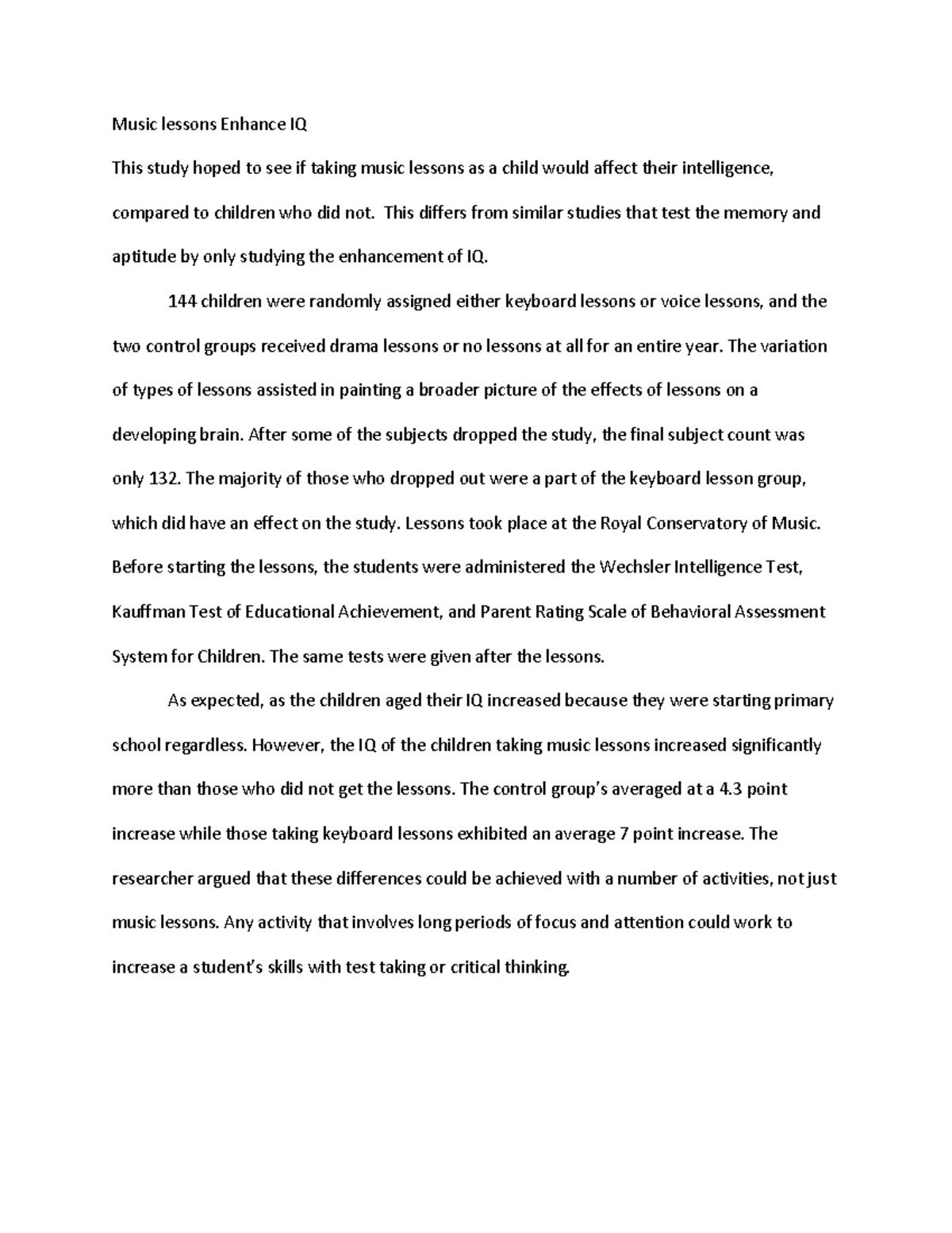 Research credit 8 music lessons enhance IQ Music lessons Enhance IQ