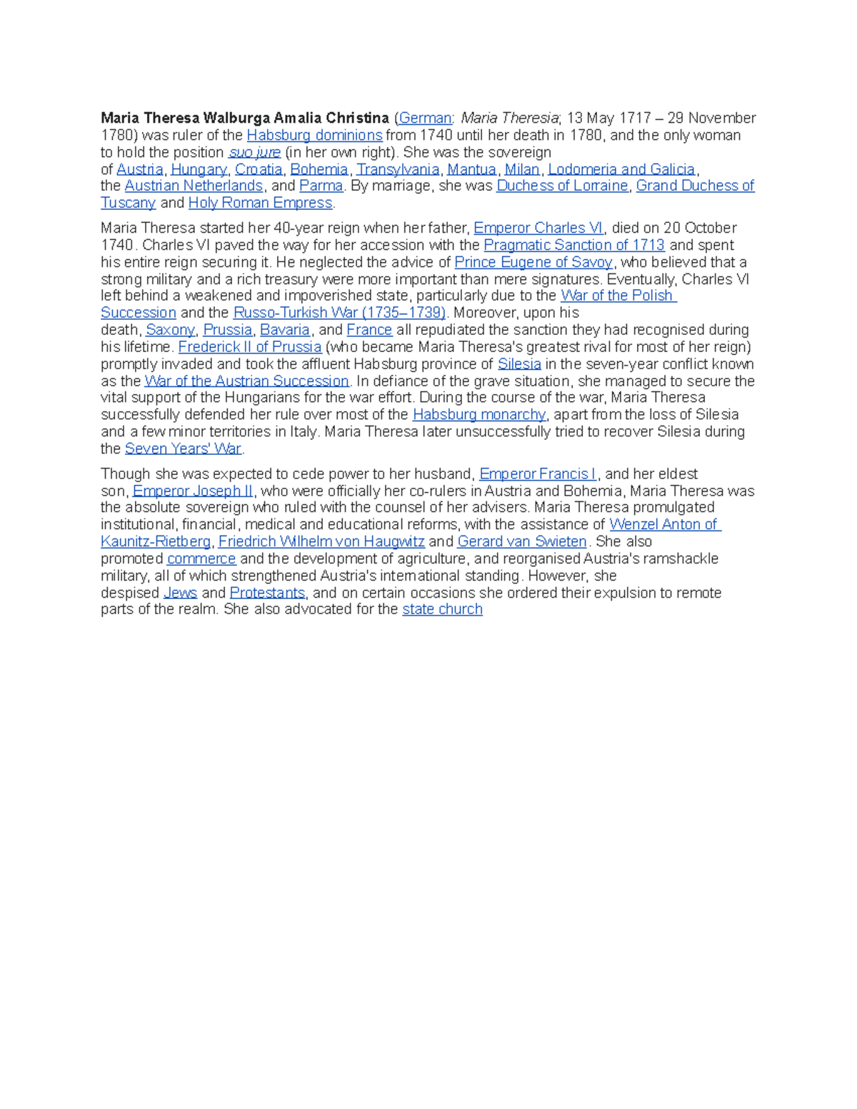 Maria Theresa Walburga Amalia Christina - She was the sovereign of ...