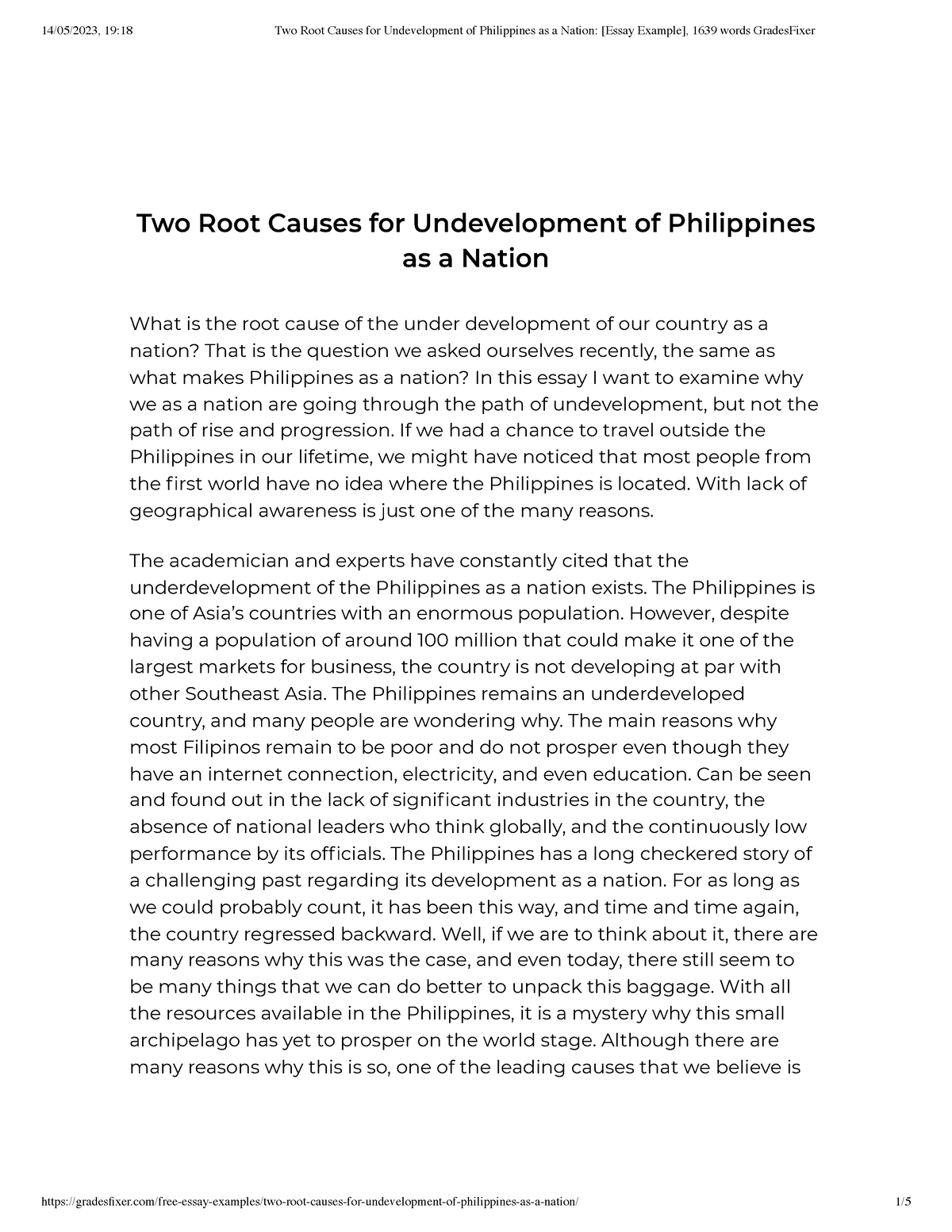 Two Root Causes for Undevelopment of Philippines as a Nation