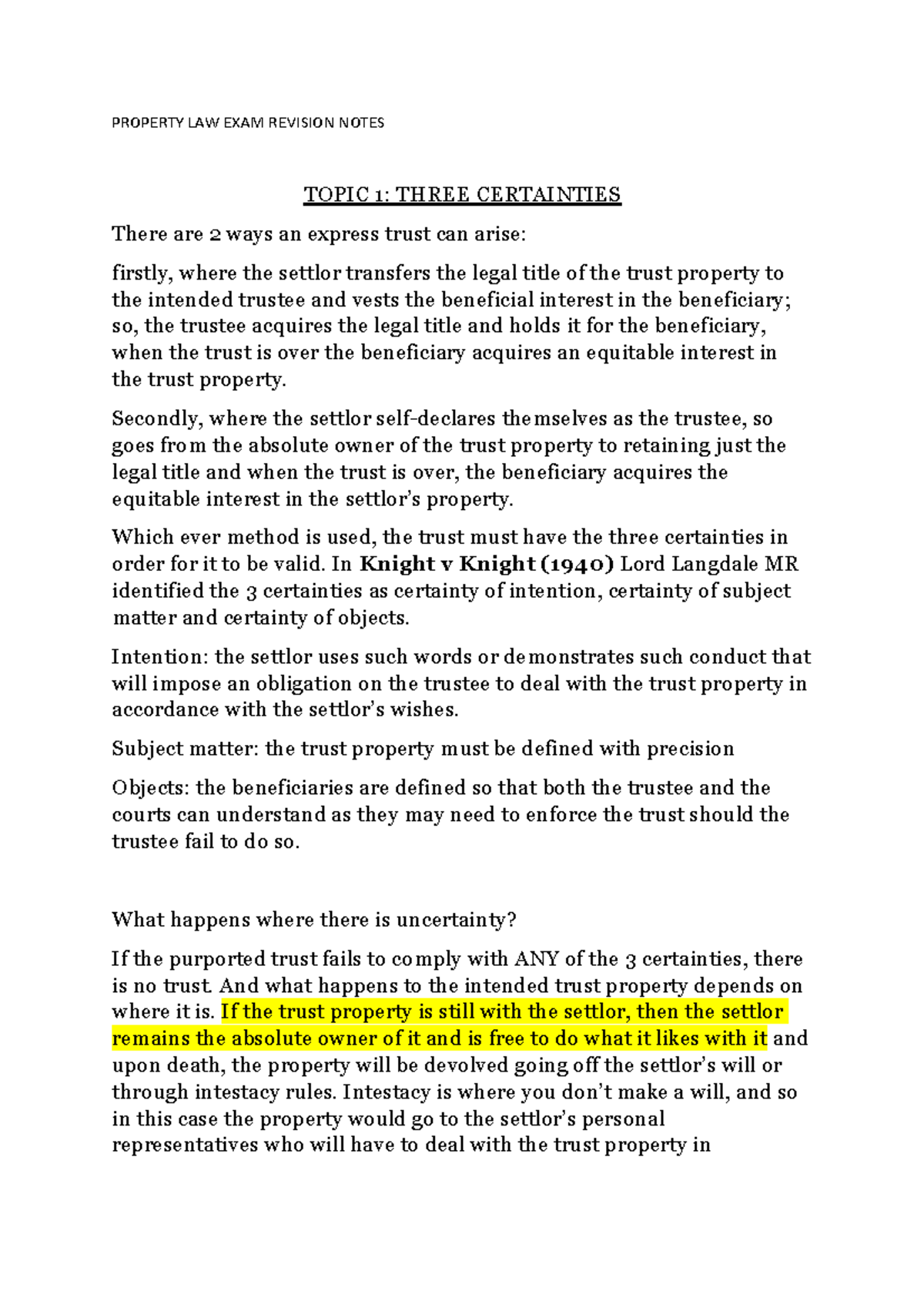 Property LAW EXAM Notes PROPERTY LAW EXAM REVISION NOTES TOPIC 1