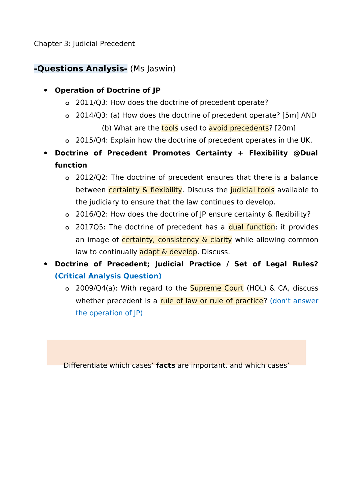 CLR Chapter 3 Tutorial: Judicial Precedents - Chapter 3: Judicial ...