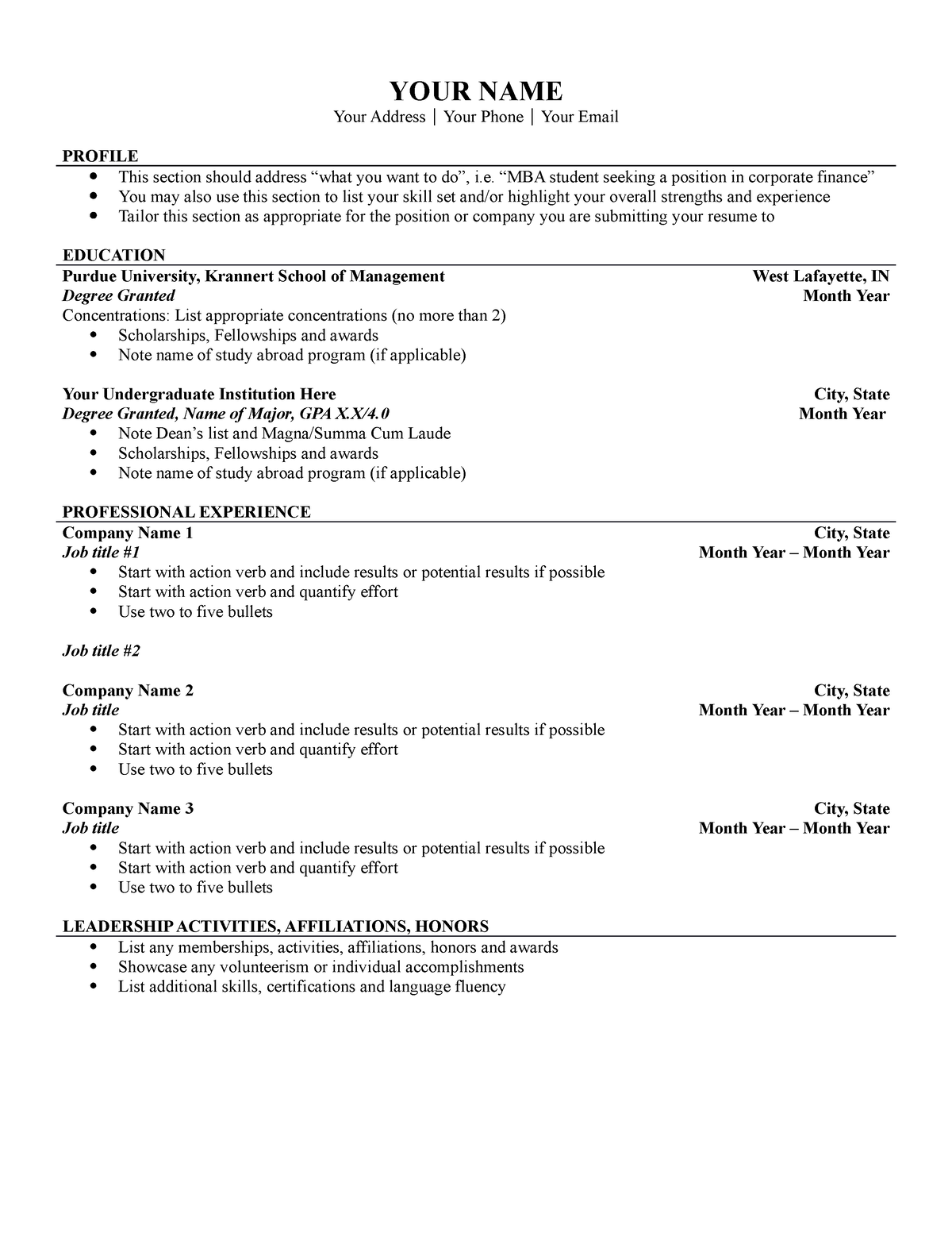 Resume-Template - Resume - YOUR NAME Your Address Your Phone Your Email ...