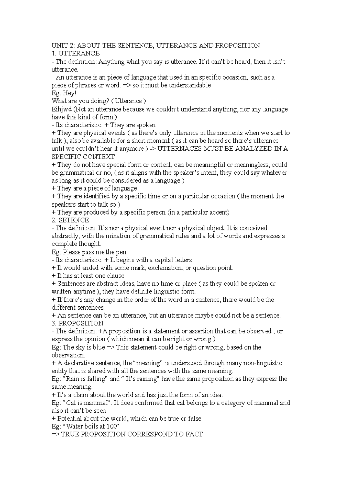 UNIT 2 - Def of proposition and sentences - UNIT 2: ABOUT THE SENTENCE ...
