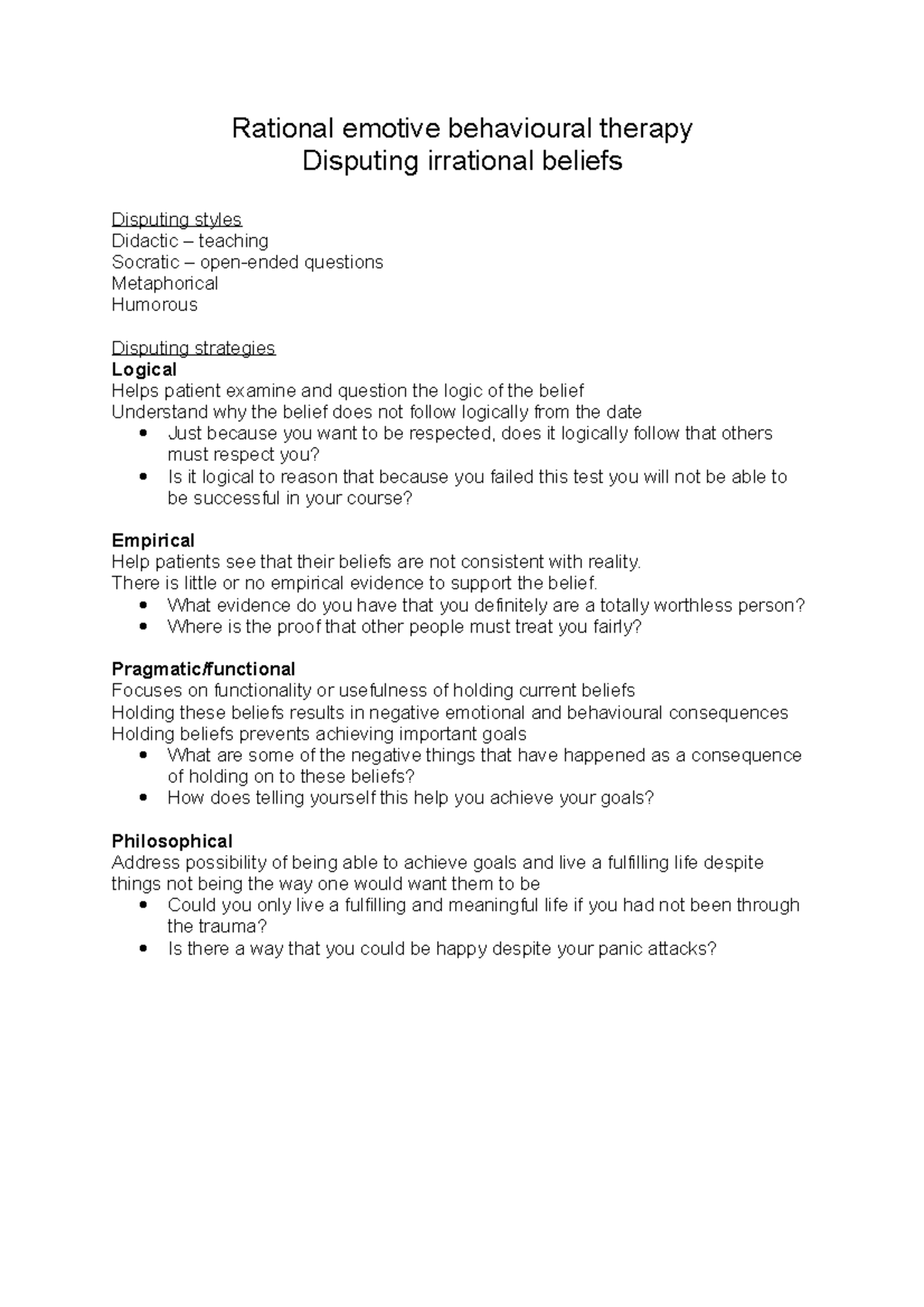 Disputing styles and strategies - Rational emotive behavioural therapy ...
