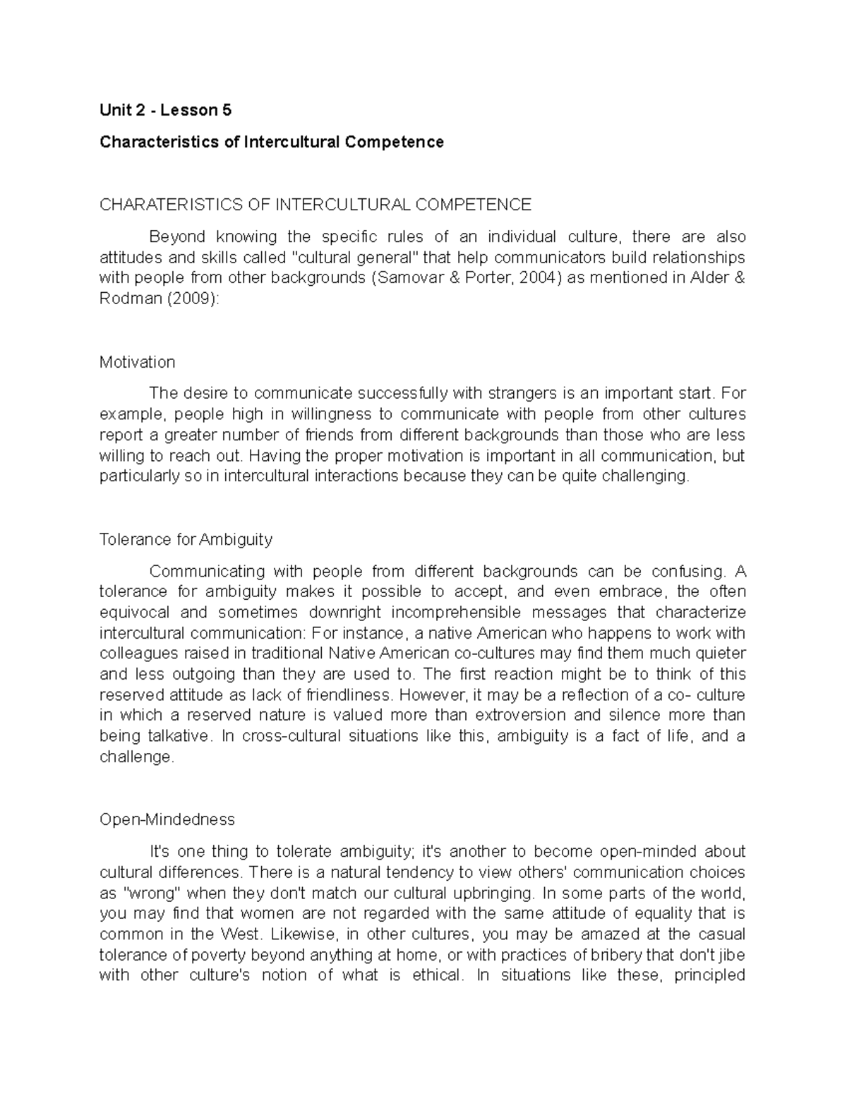 Characteristics of Intercultural Competence - Unit 2 - Lesson 5 ...