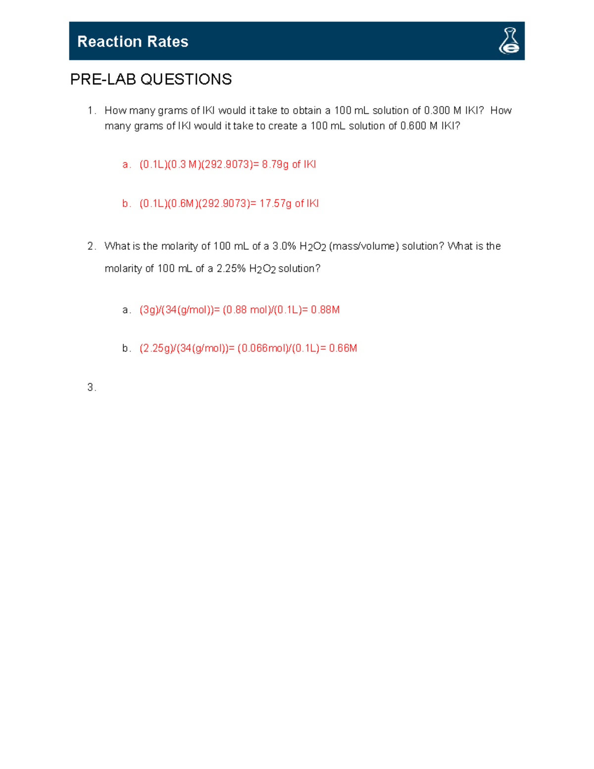 GC 4253 L16 Reaction Rates - PRE-LAB QUESTIONS How many grams of IKI ...