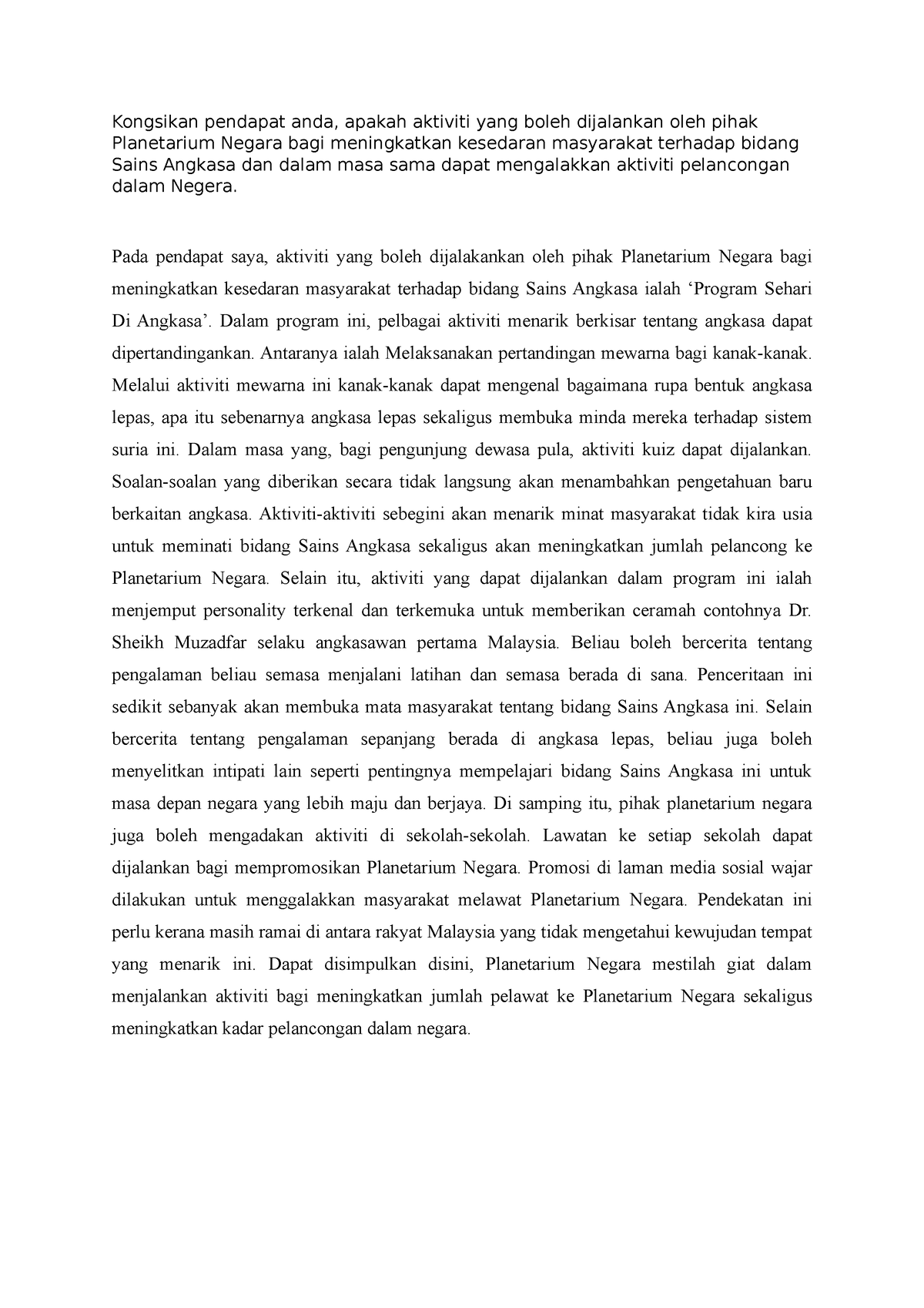 Ulasan 8 - kesan jika tiada penyelidikan dalam bidang angkasa - ASAS ...