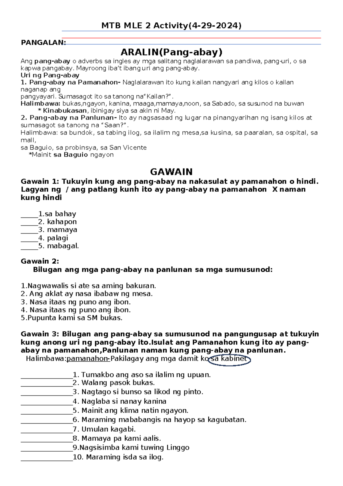 filipino activies for grade 2 - MTB MLE 2 Activity(4-29-2024) PANGALAN ...