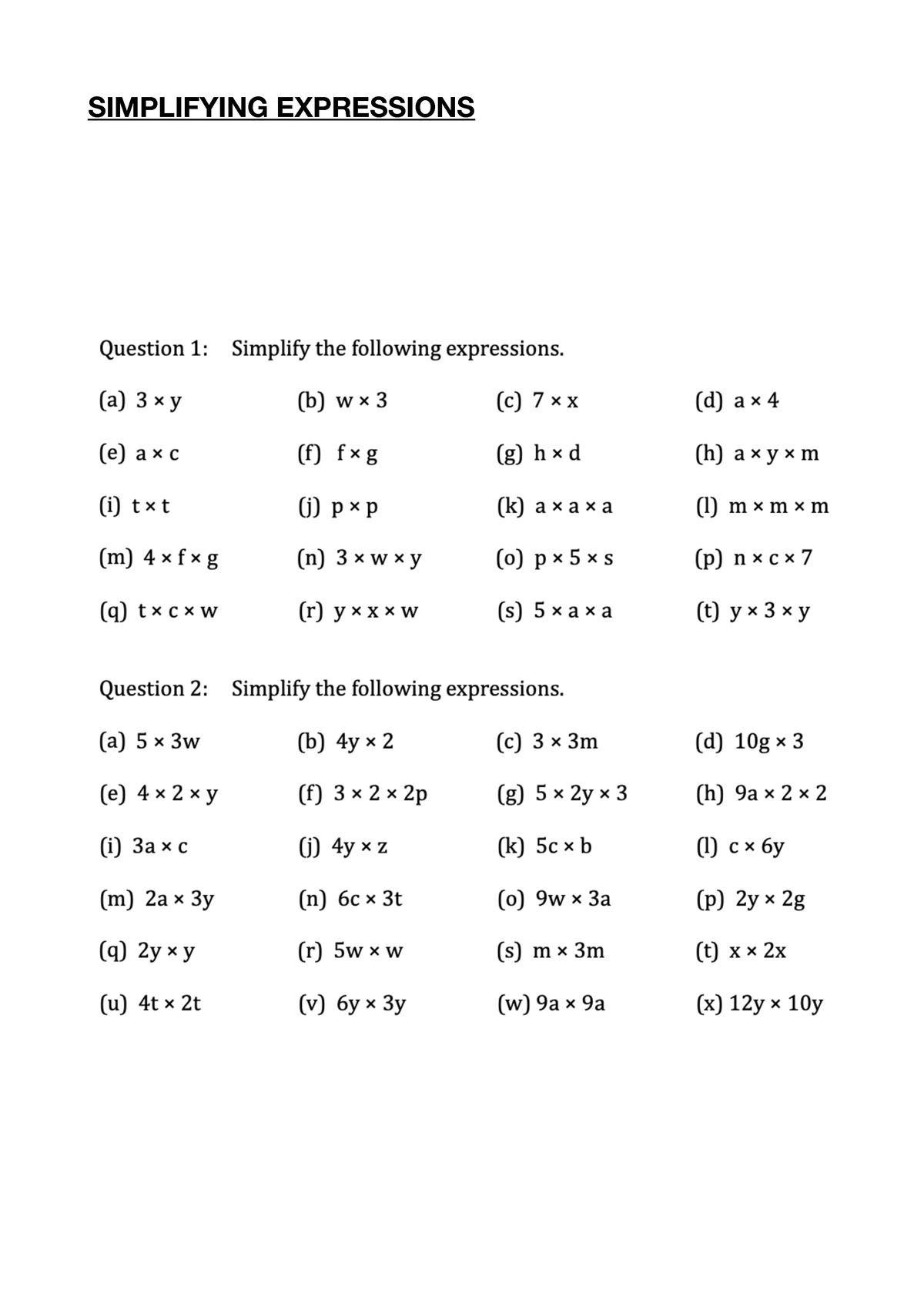 Y8 Simplifying Expressions - SIMPLIFYING EXPRESSIONS - Studocu