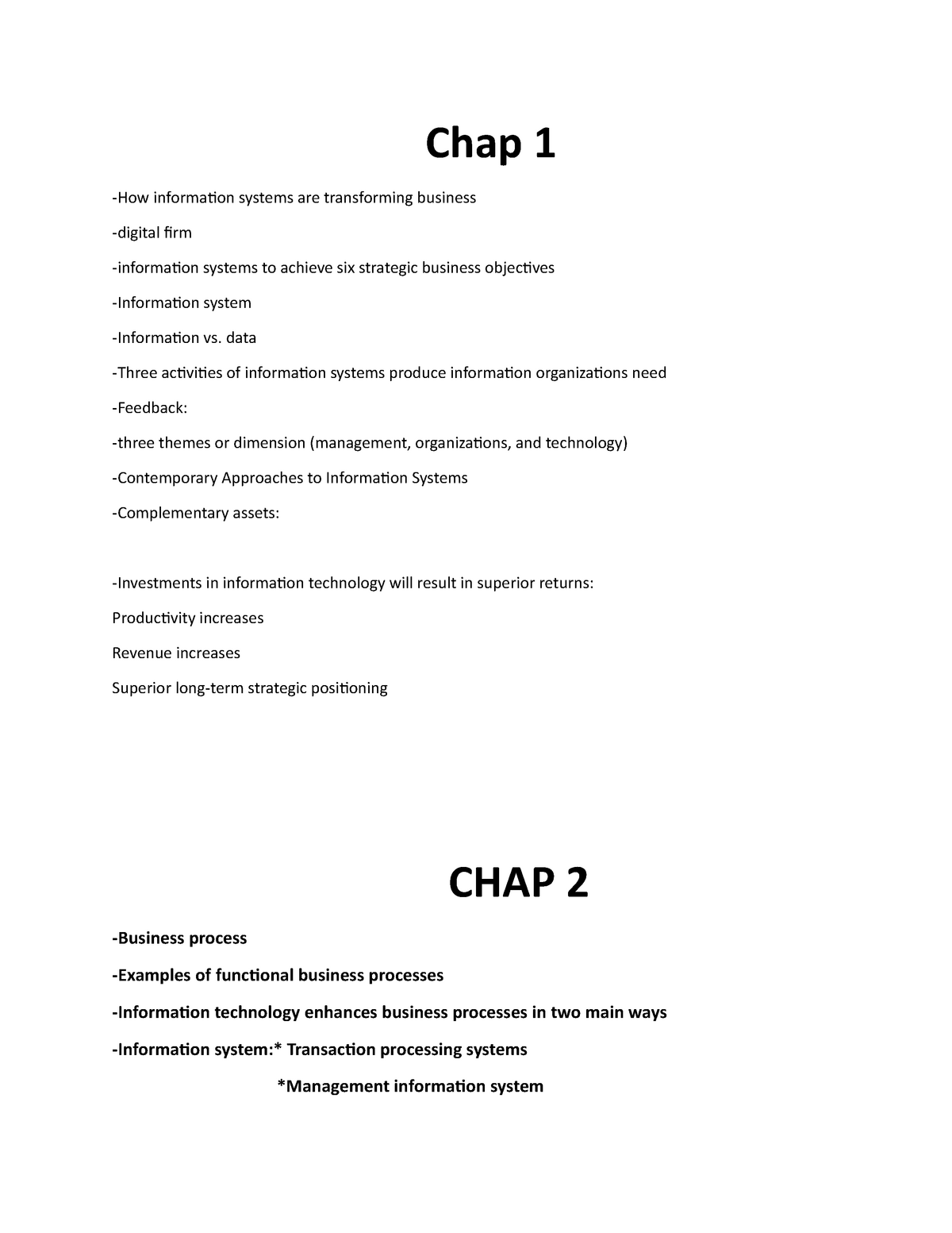 MIS Exam - Grade: B+ - Chap 1 -How Information Systems Are Transforming ...