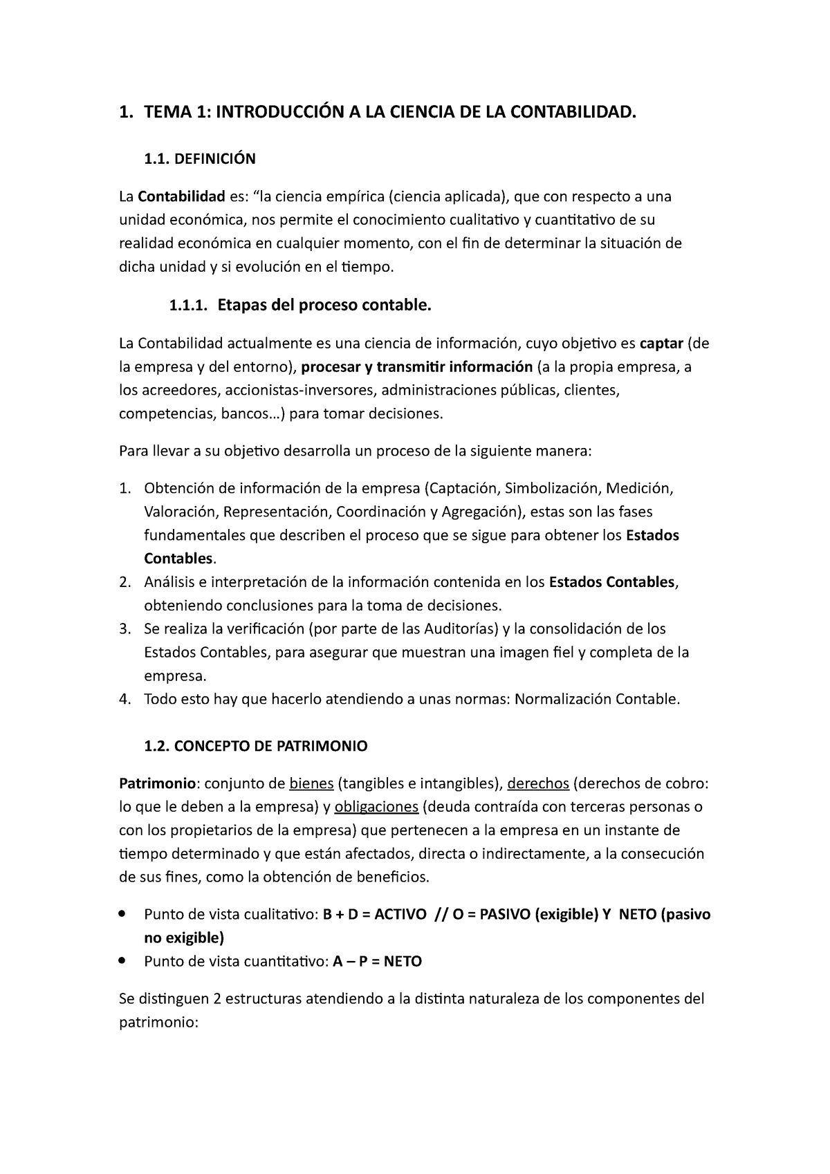 Resumen Tema 1 Contabilidad 1 Tema 1 IntroducciÓn A La Ciencia De La Contabilidad 1 4449