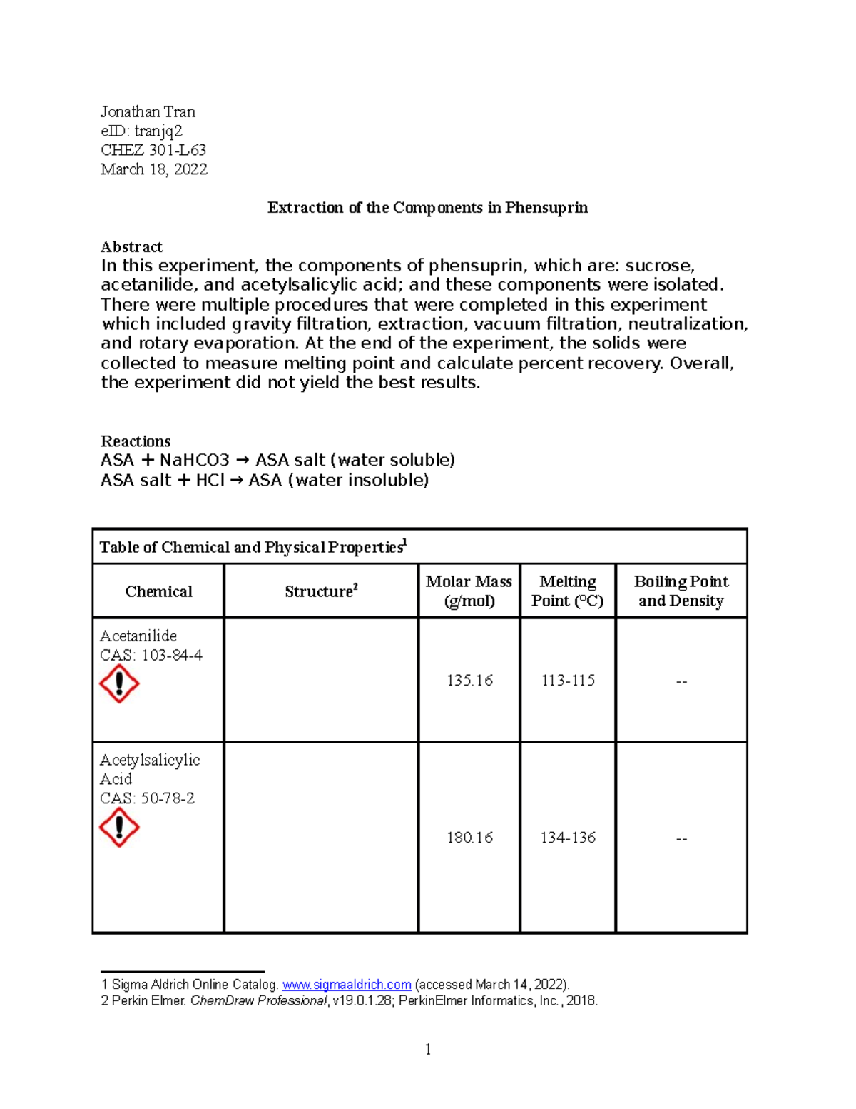 Formal Lab Report for Extraction - Jonathan Tran eID: tranjq CHEZ 301-L ...