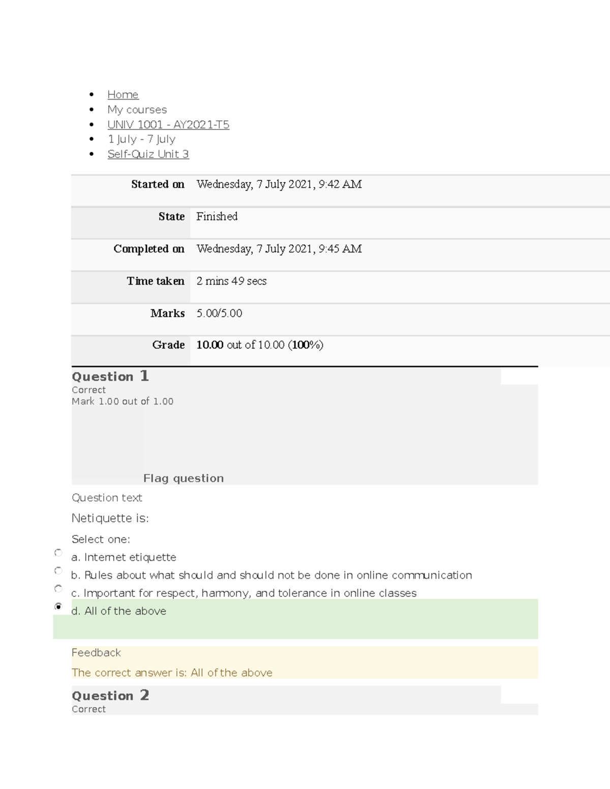 Univ 1001 Ay21 T5 Self Quiz Unit 3 Home My Courses Univ 1001 Ay21 T 1 July 7 Studocu