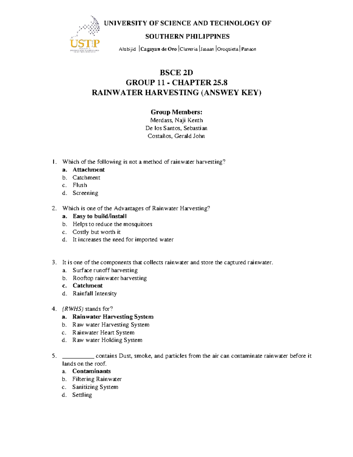 BSCE 2D Group 11 Answer KEY - BSCE 2D GROUP 11 - CHAPTER 25. RAINWATER ...