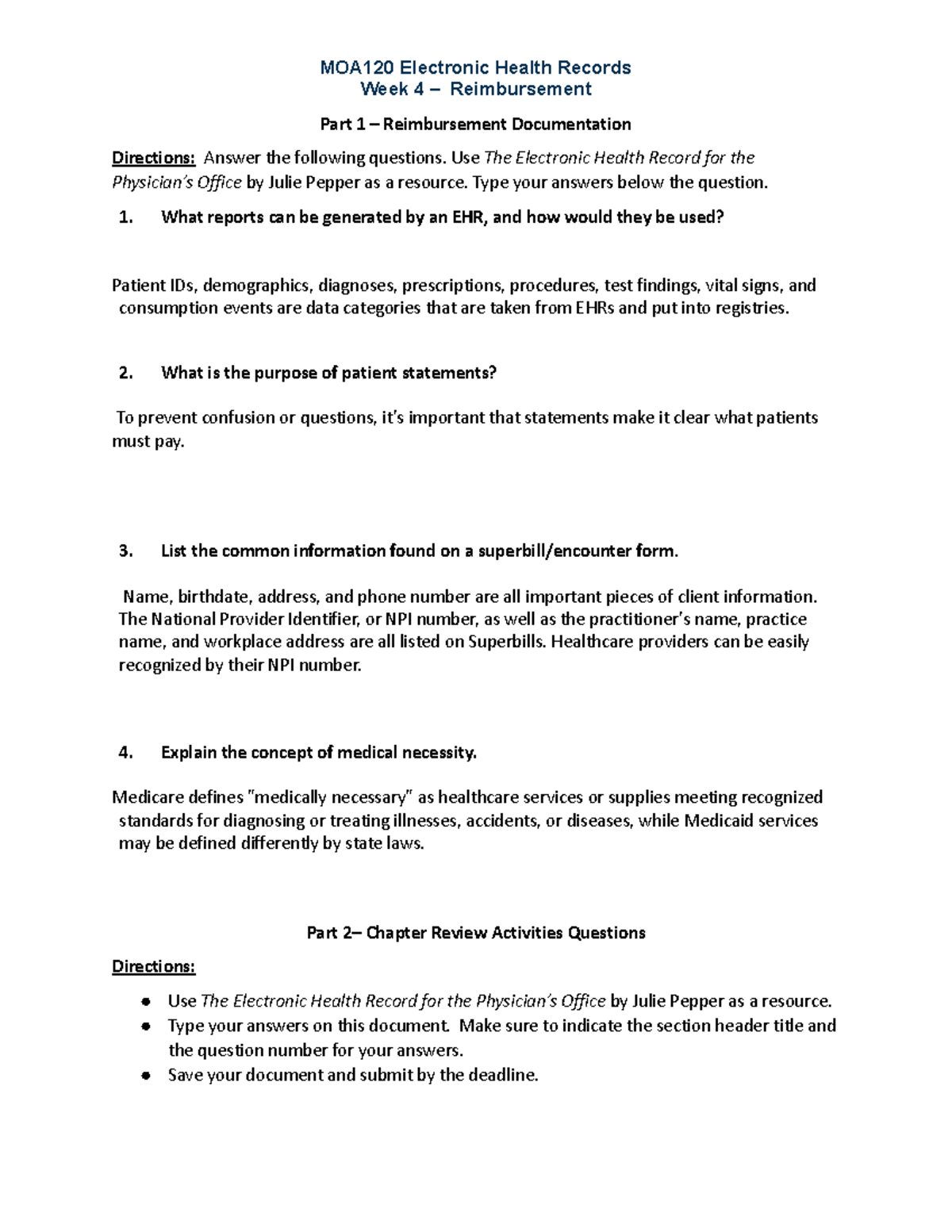 Wk4Assignment Secret Ford - MOA120 Electronic Health Records Week 4 ...