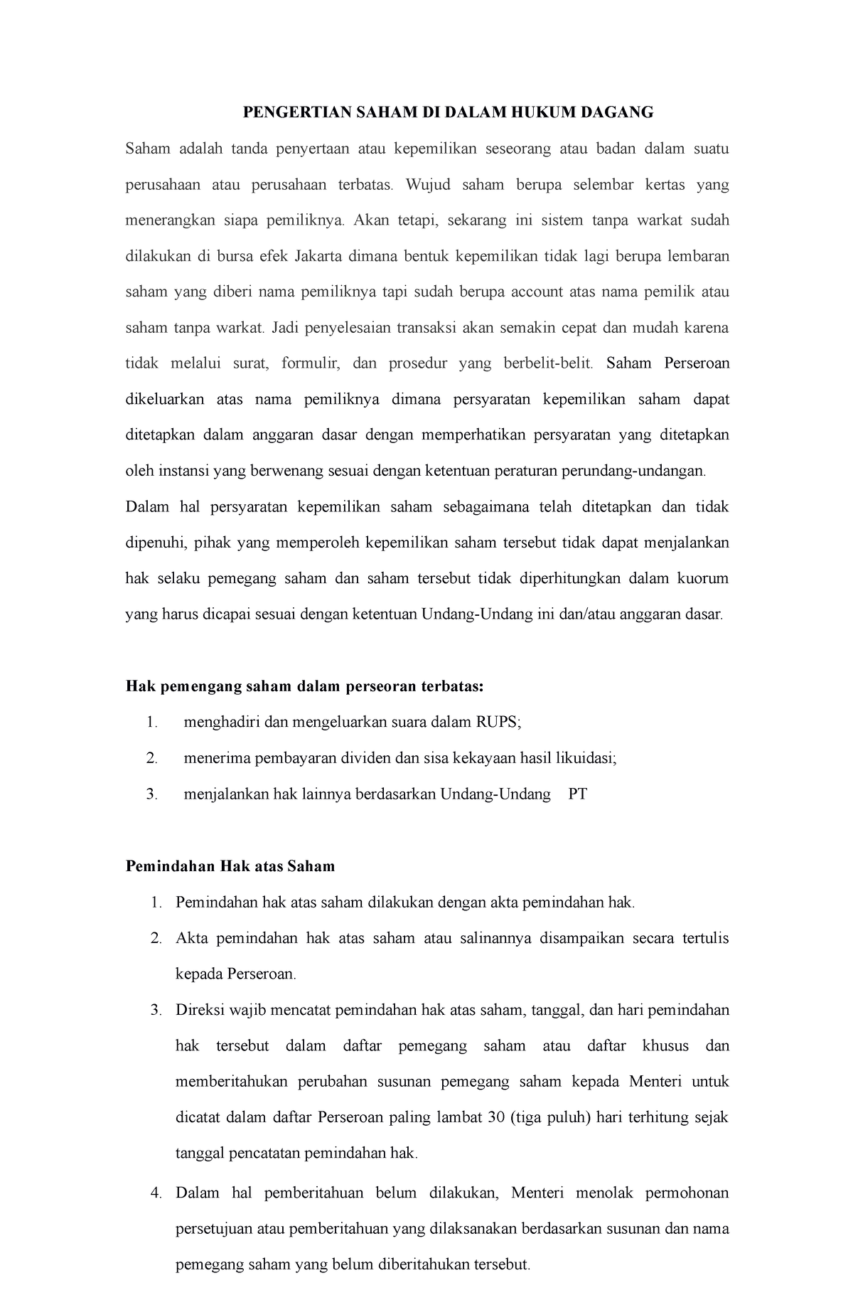 Pengertian Saham DI Dalam Hukum Dagang - PENGERTIAN SAHAM DI DALAM ...