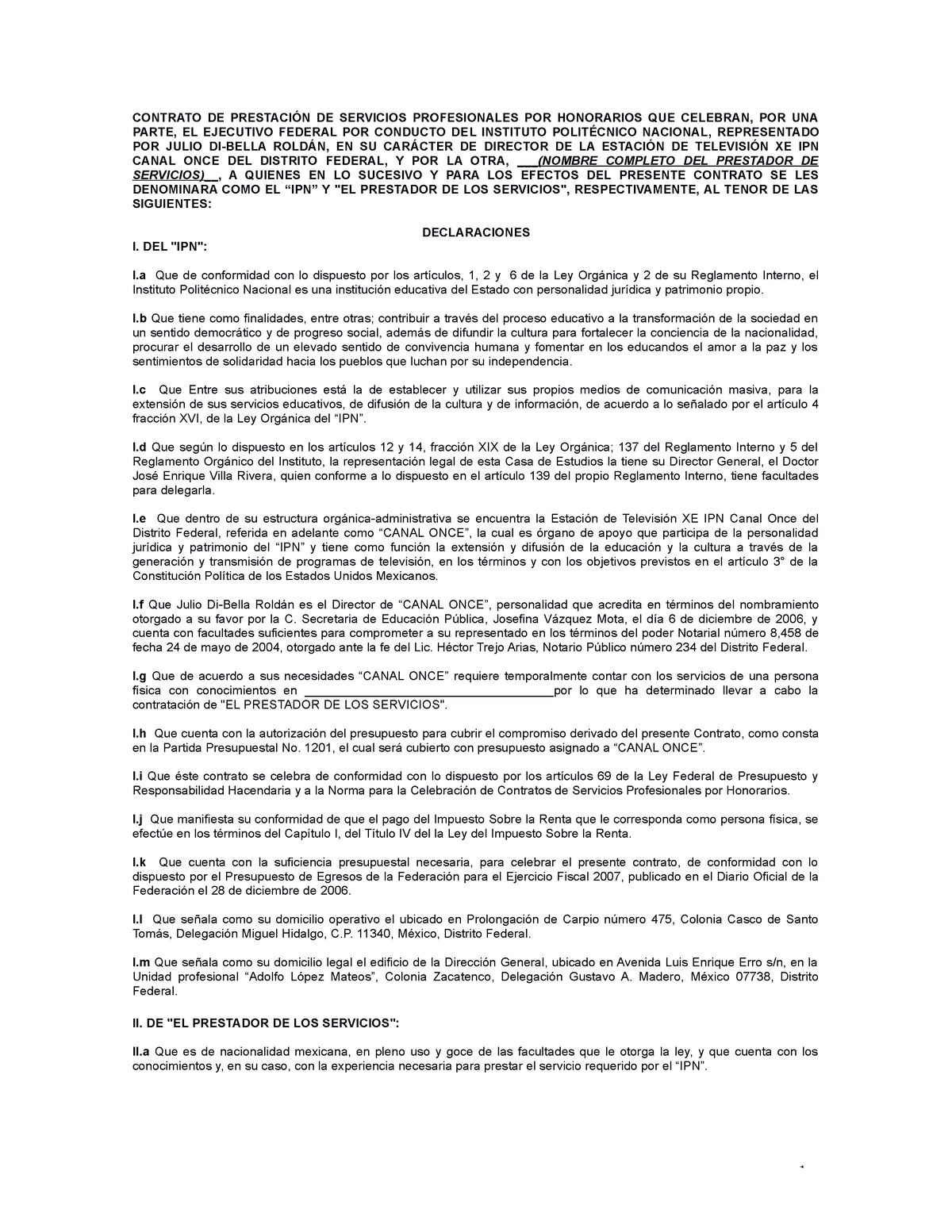 Contrato Por Honorarios Contrato De PrestaciÓn De Servicios Profesionales Por Honorarios Que 8849