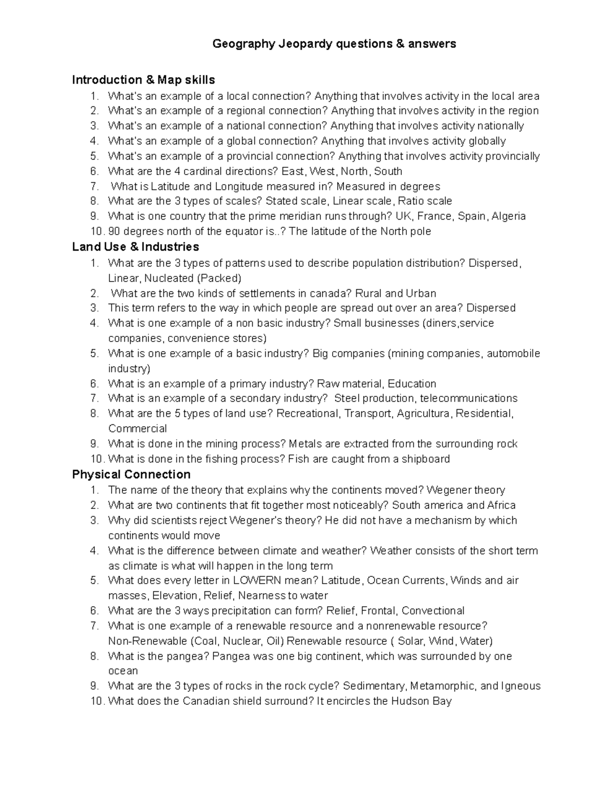 Geo Jeopardy questions Geography Jeopardy questions & answers