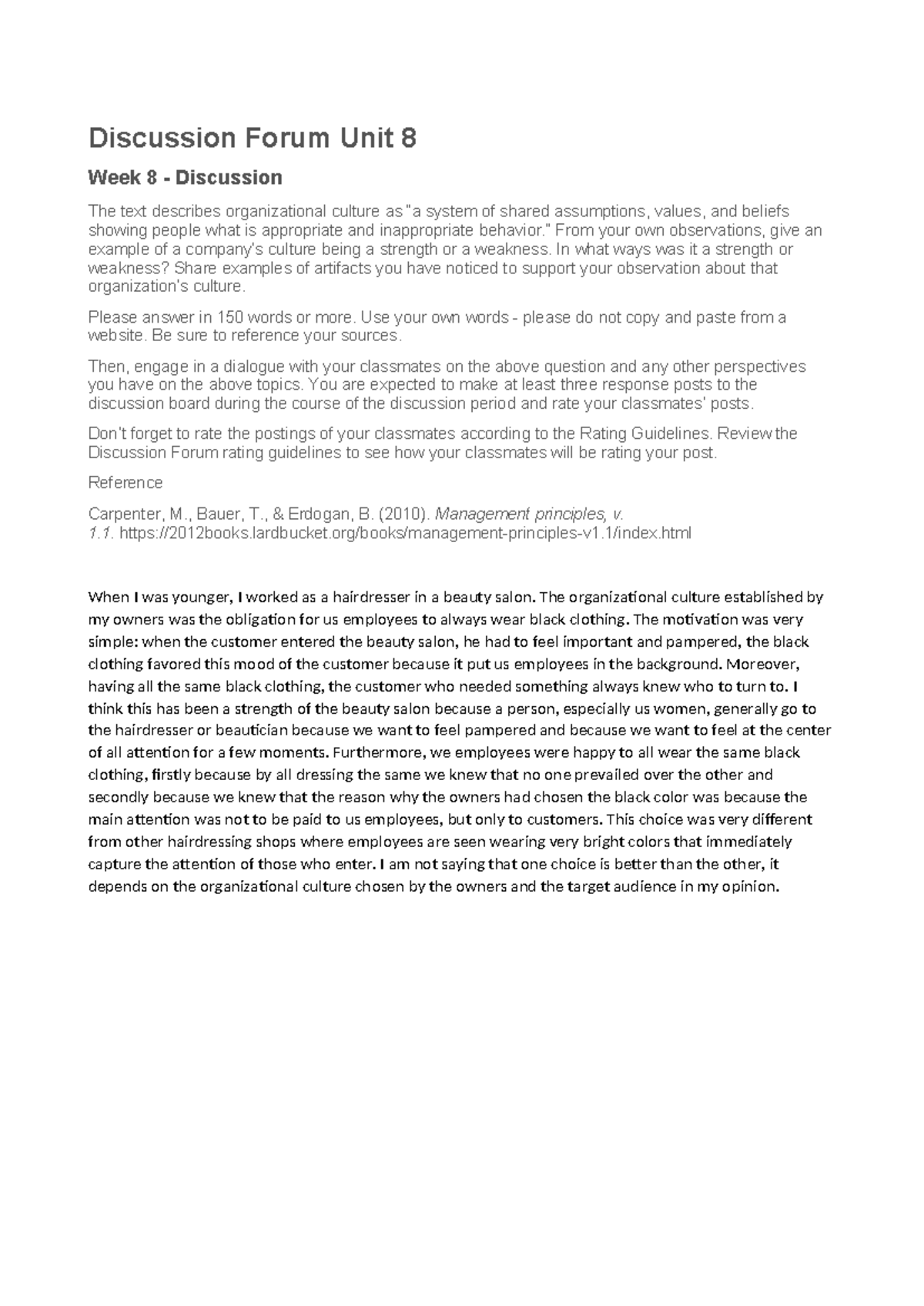 Discussion Forum Unit 8 - ” From your own observations, give an example ...