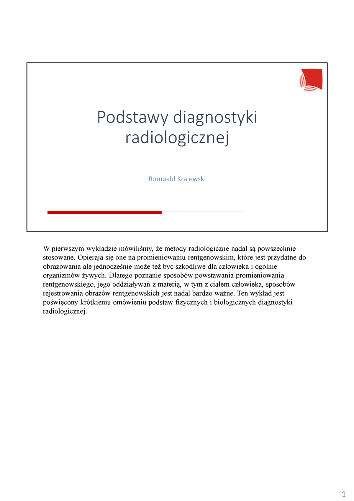 02 Podstawy Diagnostyki Radiologicznej - Podstawy Diagnostyki ...