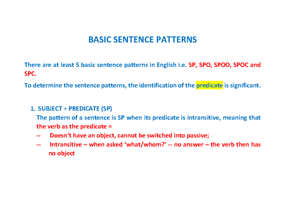 What Is Sentence Pattern Examples With Answers