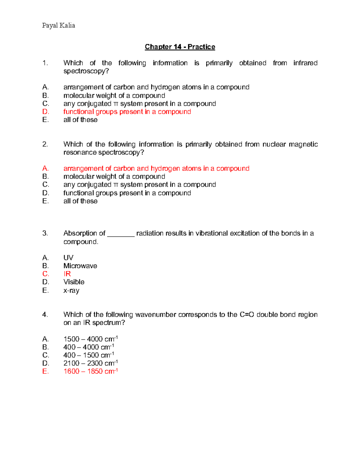 Ch14 - practice - Homework 14 Organic Chemistry - Payal Kalia Chapter ...