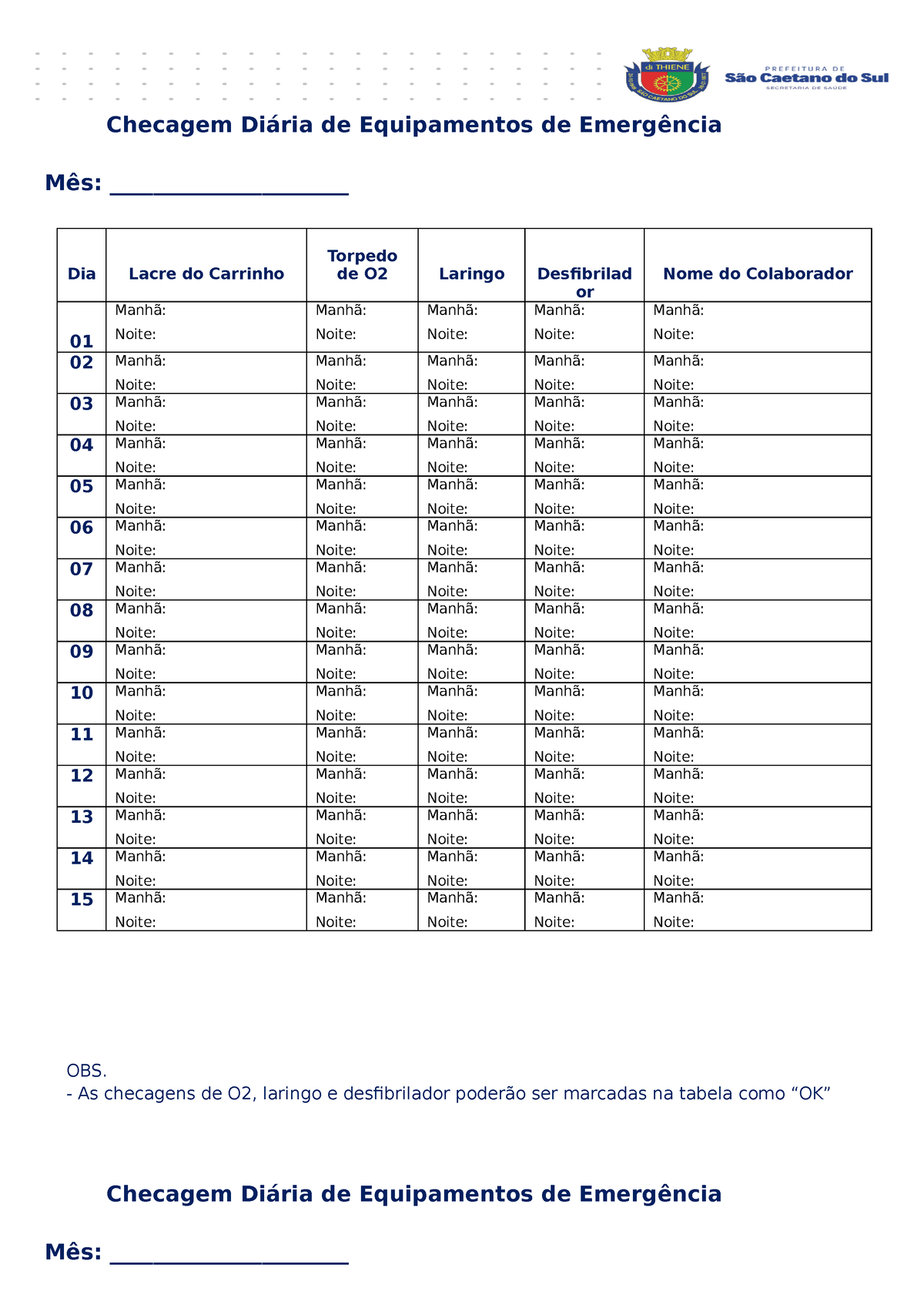 conferência carro de parada adulto clinica medica checagem diária