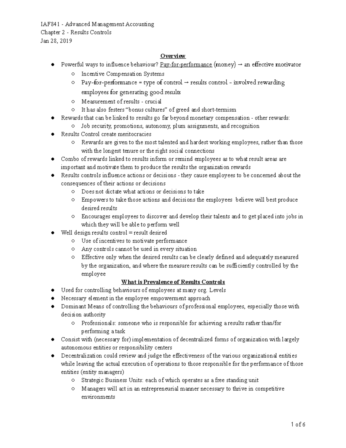 Chapter 2 - Results Controls - IAF841 - Advanced Management Accounting ...