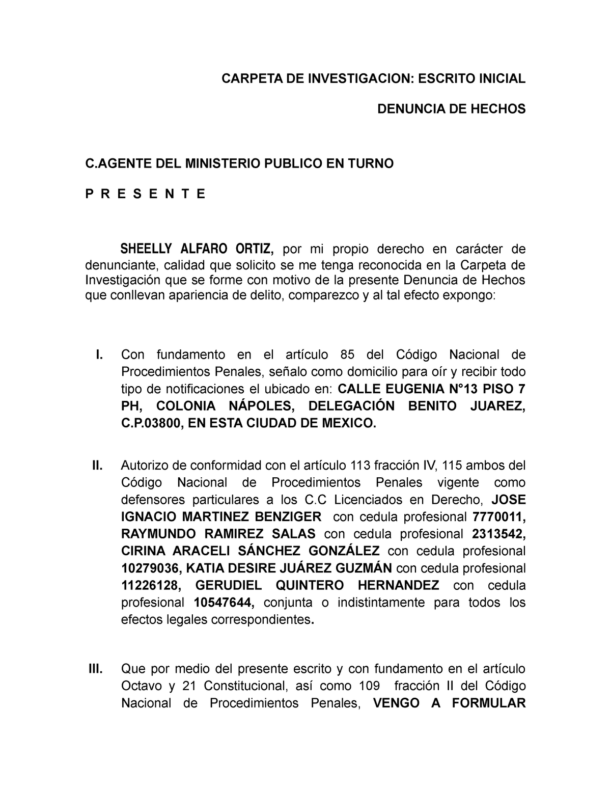 Denuncia Fraude Procesal - CARPETA DE INVESTIGACION: ESCRITO INICIAL  DENUNCIA DE HECHOS C DEL - Studocu