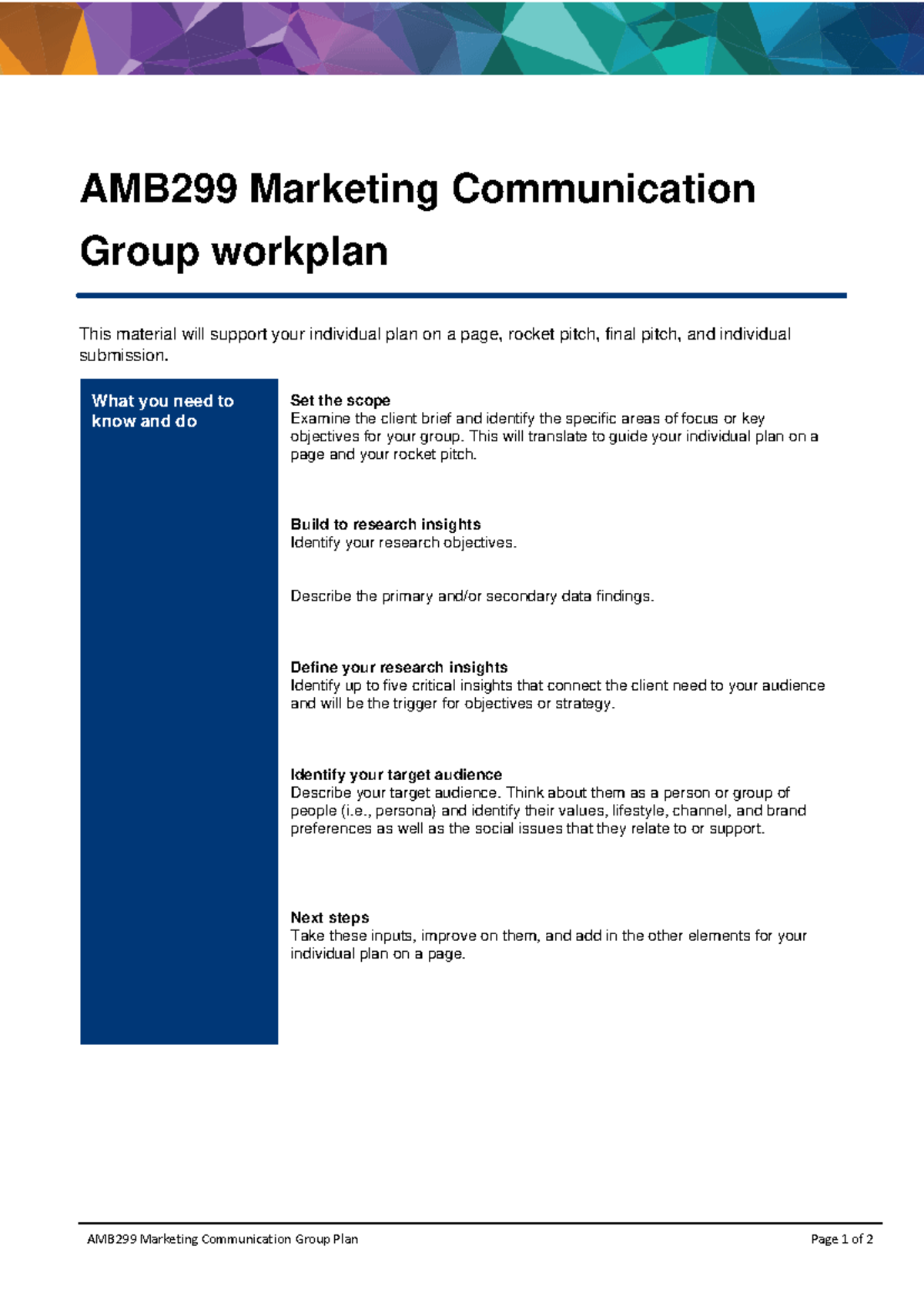 Group workplan AMB299-4 - AMB299 Marketing Communication Group Plan ...
