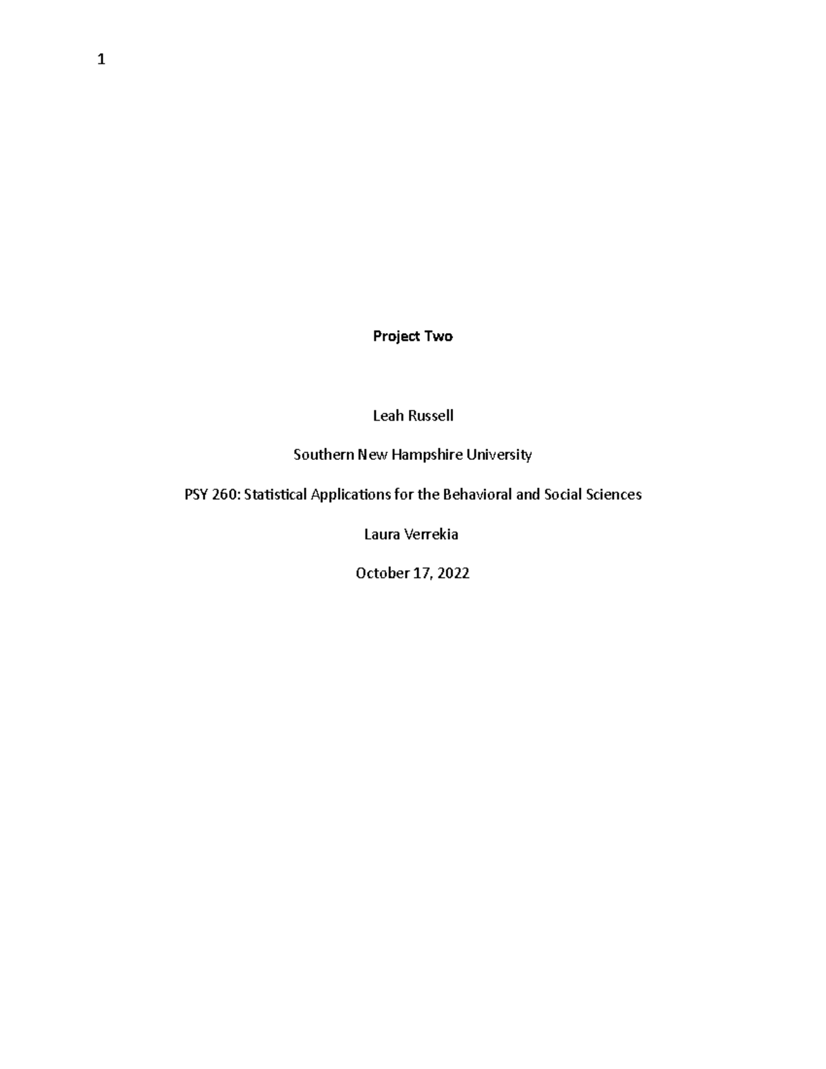 PSY260 Project Two - 1 Project Two Leah Russell Southern New Hampshire ...