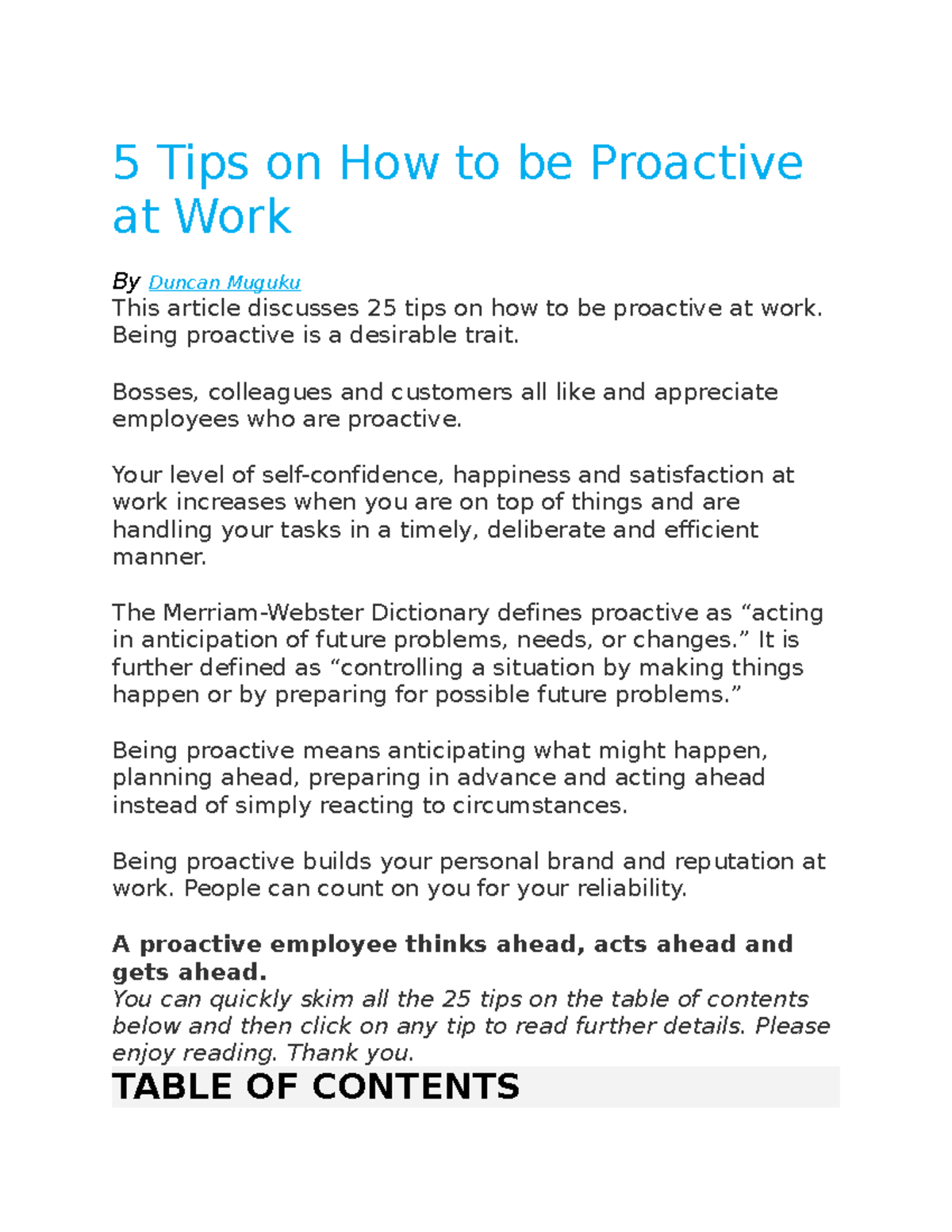 25 Tips On How To Be Proactive At Work - Being Proactive Is A Desirable ...