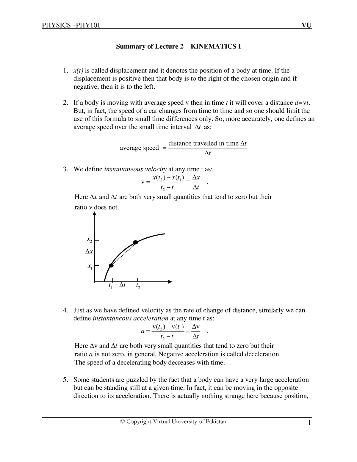 Lecture 02 - PHYSICS –PHY101 VU © Copyright Virtual University Of ...